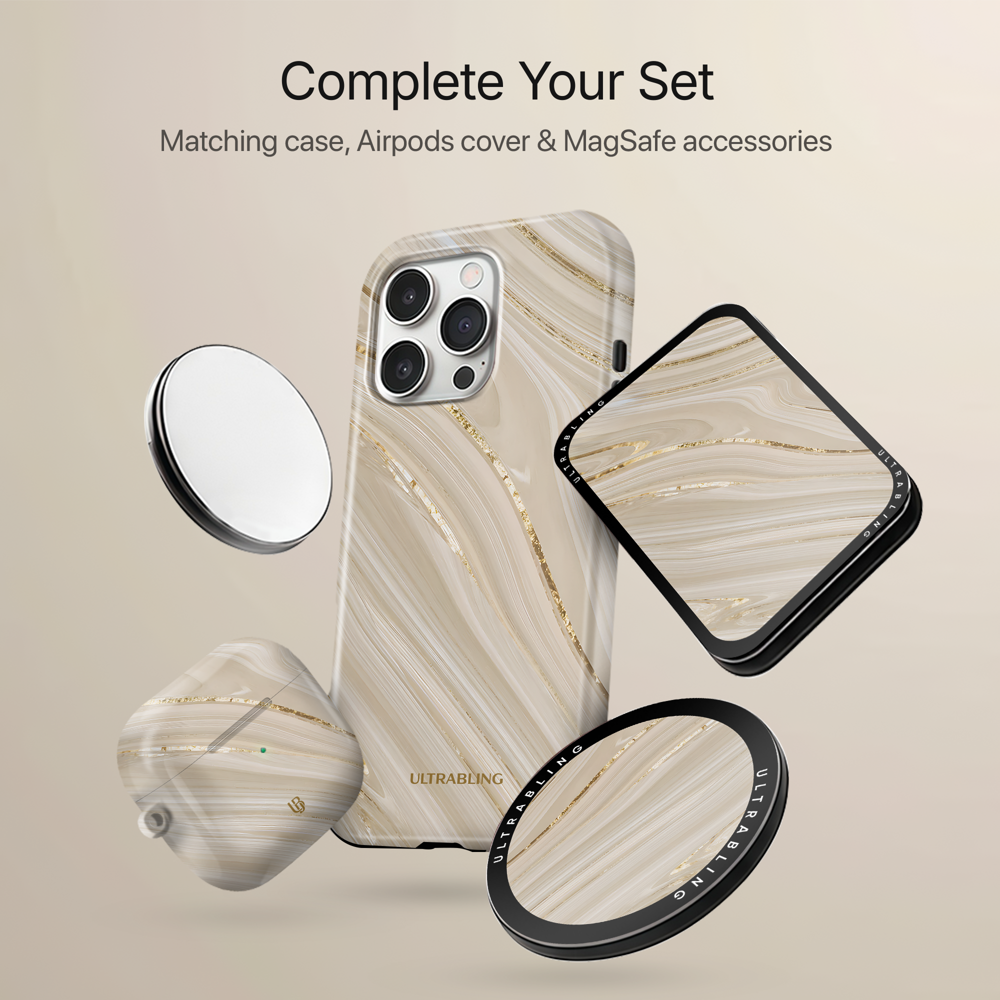 Champagne Marble MagSafe Wallet - On Phone