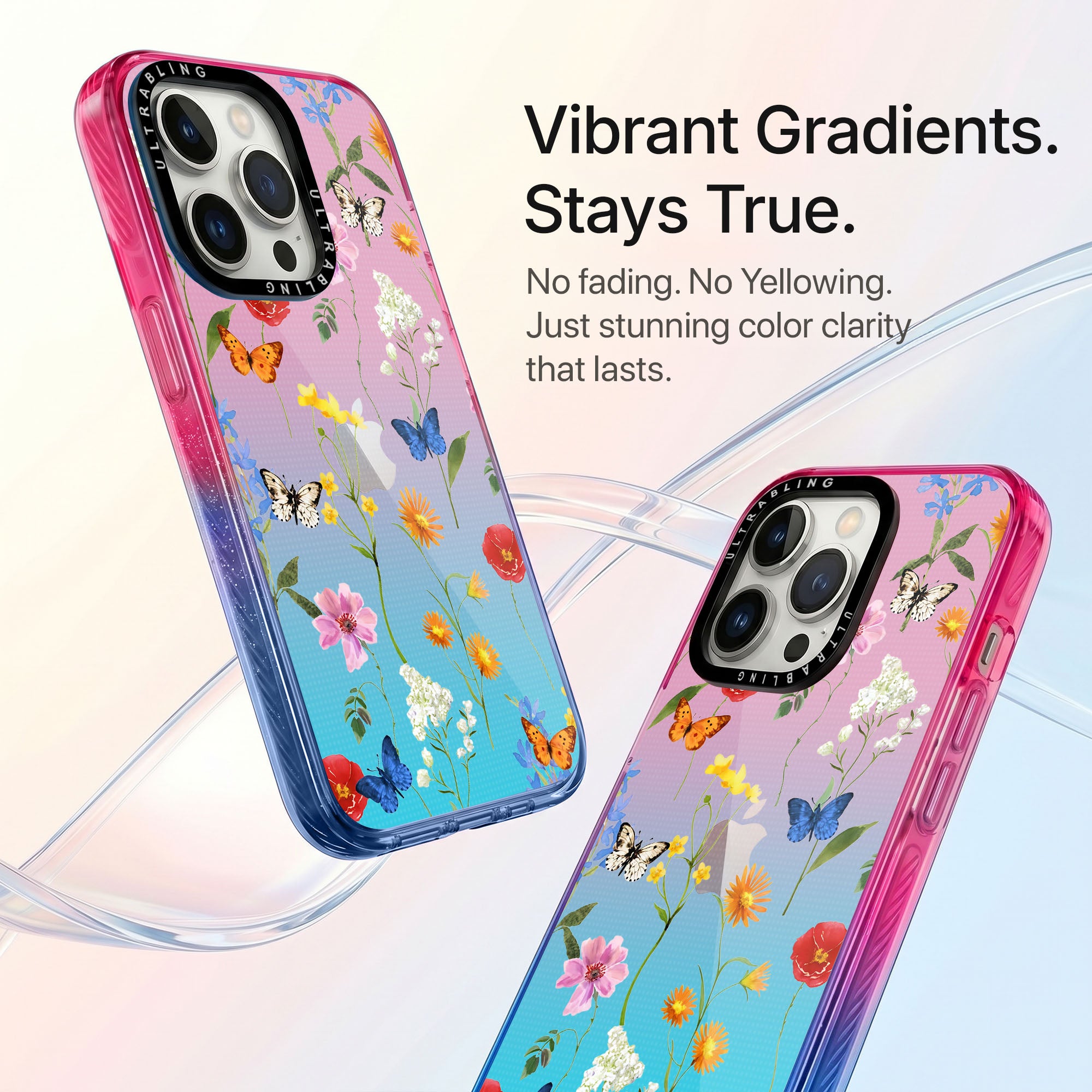 Butterfly Meadow Ultrabling Aura iPhone case side profile showing slim design