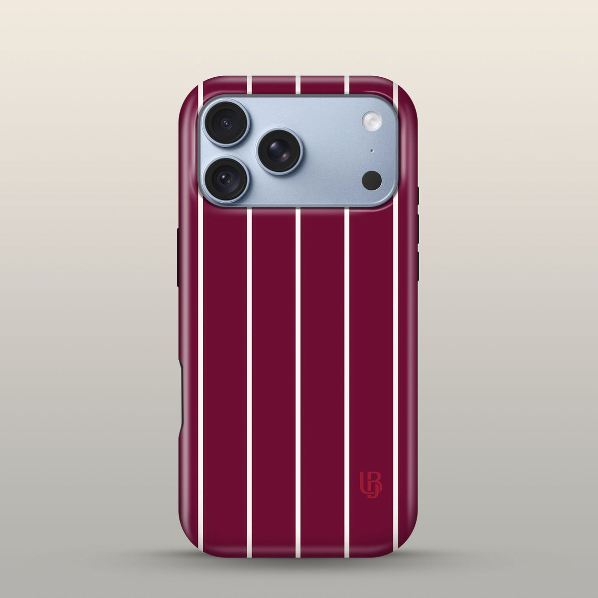Maroon Pinstripe Eclipse Case on iPhone 18 Pro Glacier