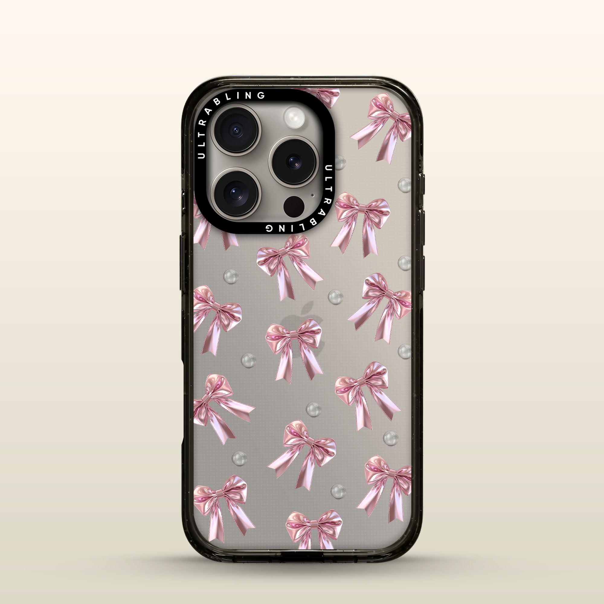 Blush Bow Ultrabling Aura iPhone case front view with MagSafe