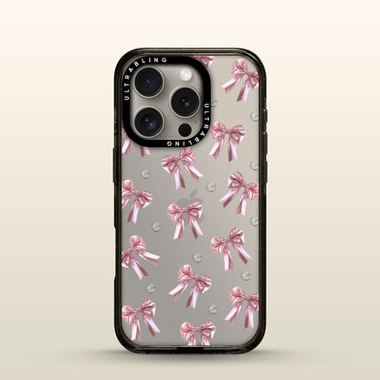 Blush Bow Ultrabling Aura iPhone case front view with MagSafe