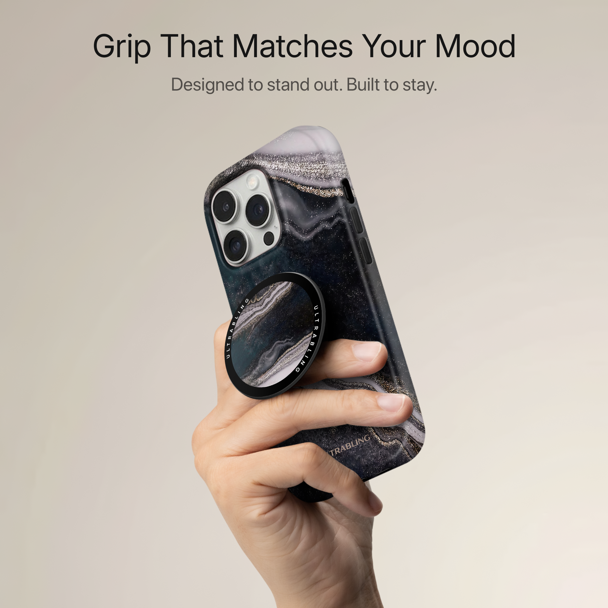 Obsidian Marble Ultrabling MagSafe Phone Grip - Back View