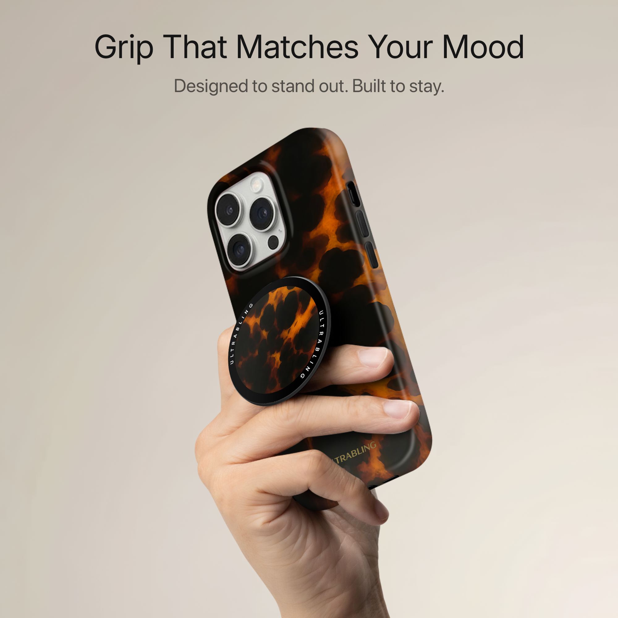 Amber Tortoise Ultrabling MagSafe Phone Grip - Back View