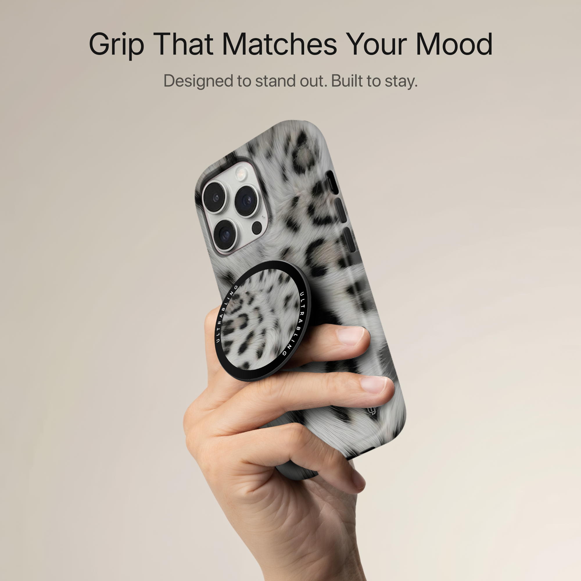 Snow Leopard Ultrabling MagSafe Phone Grip - Back View