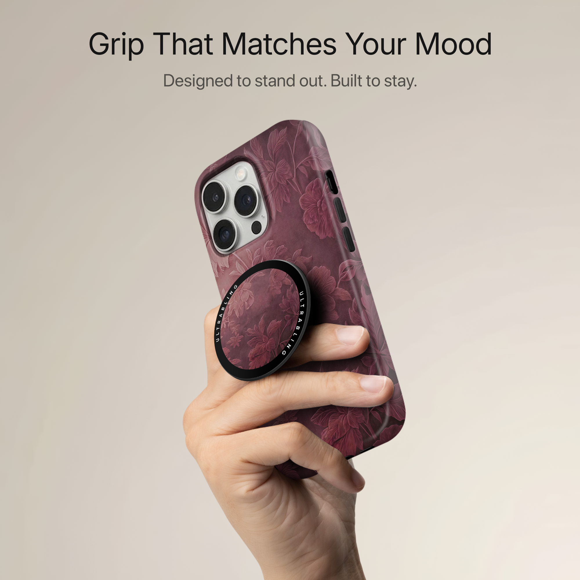Burgundy Bloom Ultrabling MagSafe Phone Grip - Back View