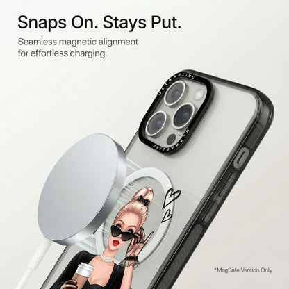 Cafe Muse Ultrabling Aura iPhone case flat lay angle view