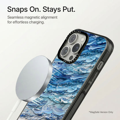 Blue Tide Ultrabling Aura iPhone case flat lay angle view