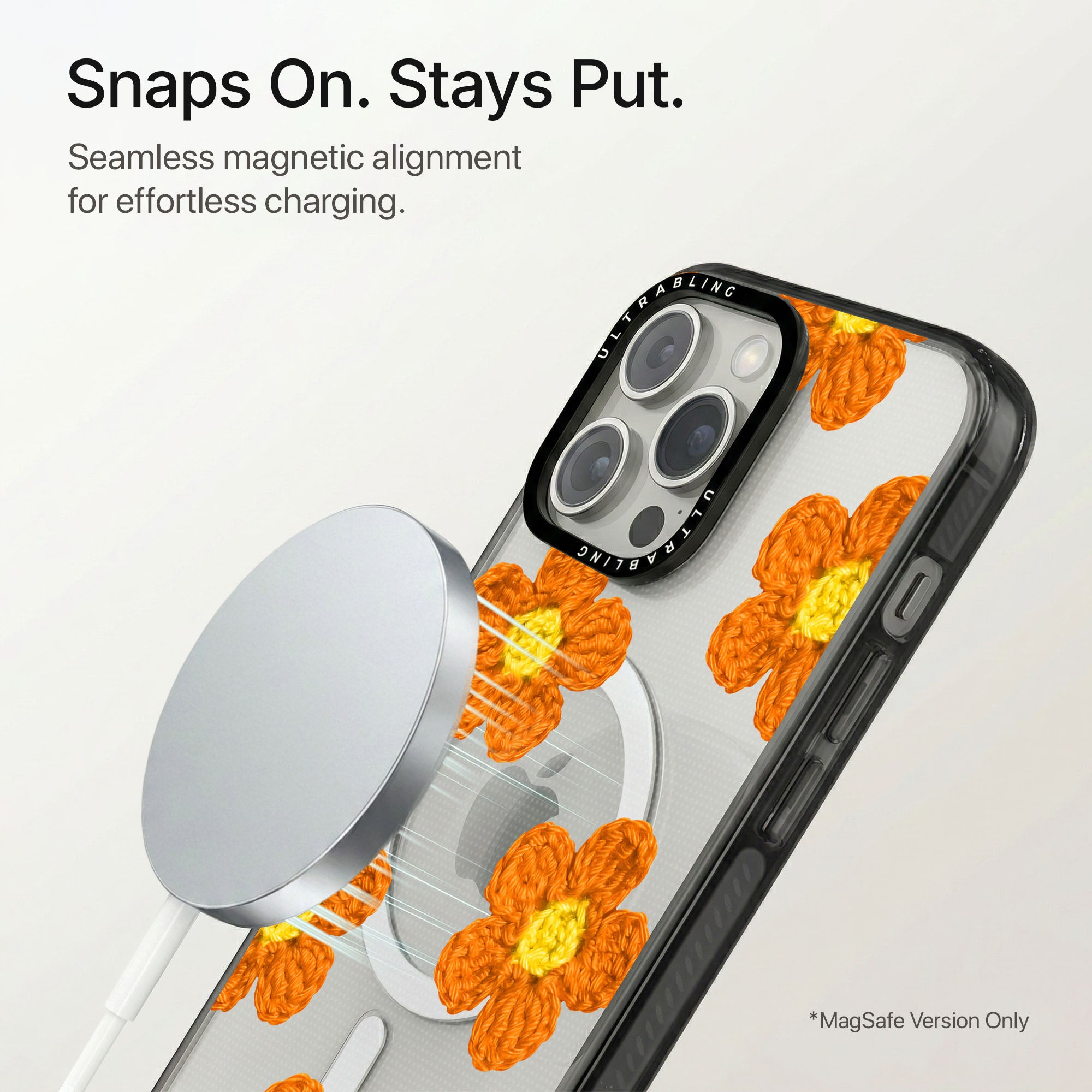 Marigold Ultrabling Aura iPhone case flat lay angle view