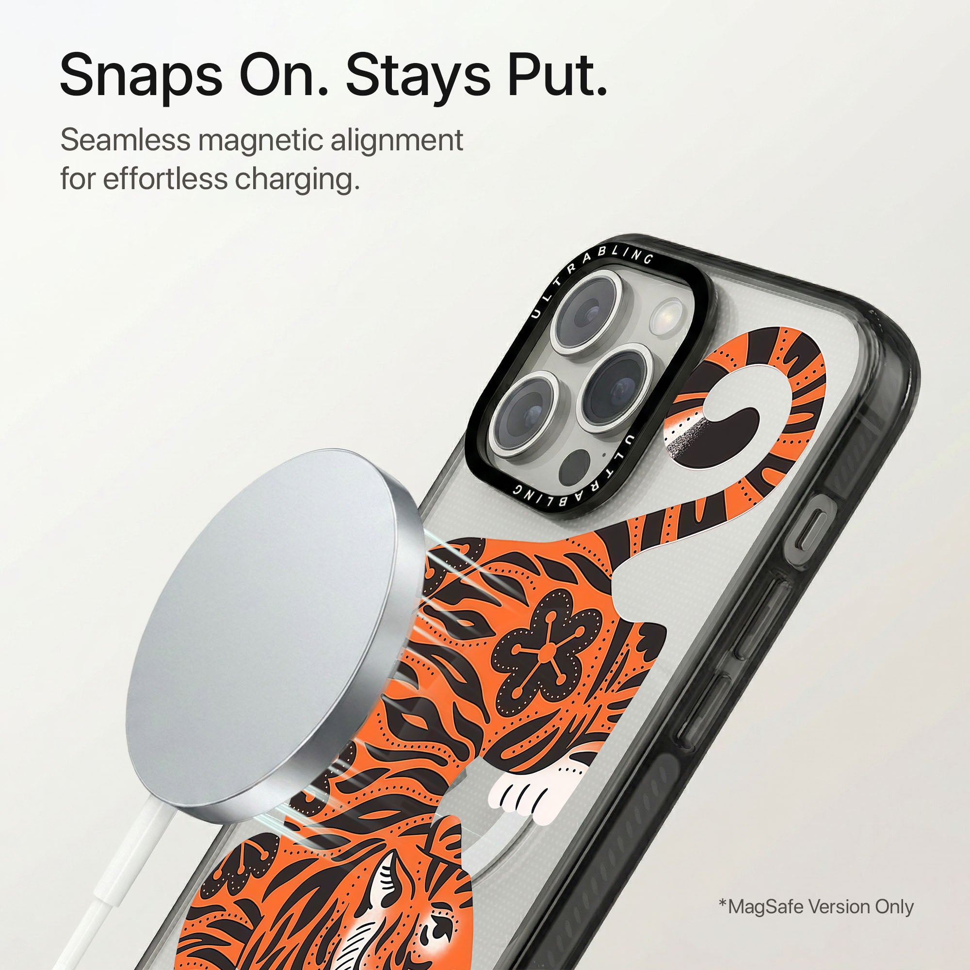 Tiger Heat Ultrabling Aura iPhone case flat lay angle view
