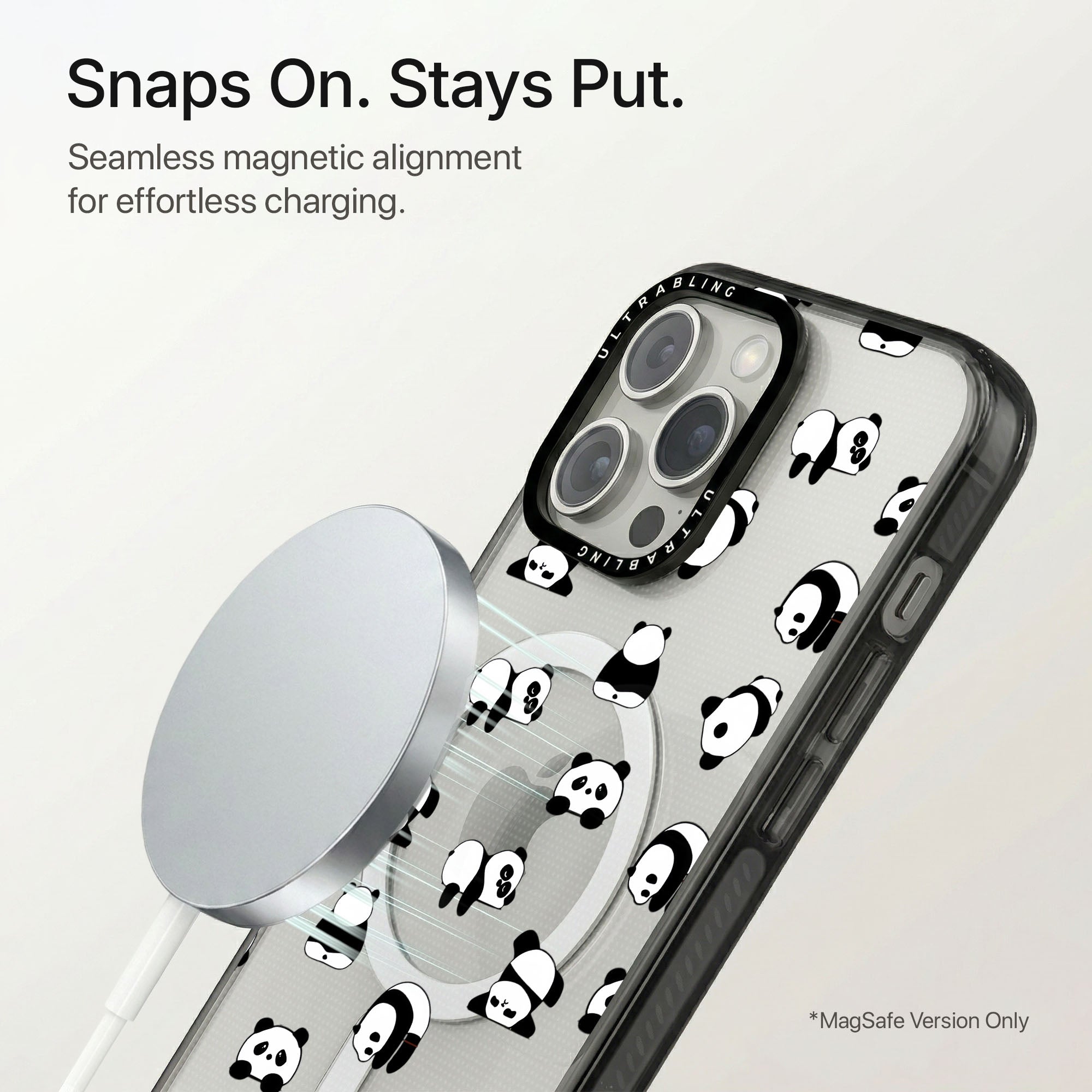 Panda Pop Ultrabling Aura iPhone case flat lay angle view