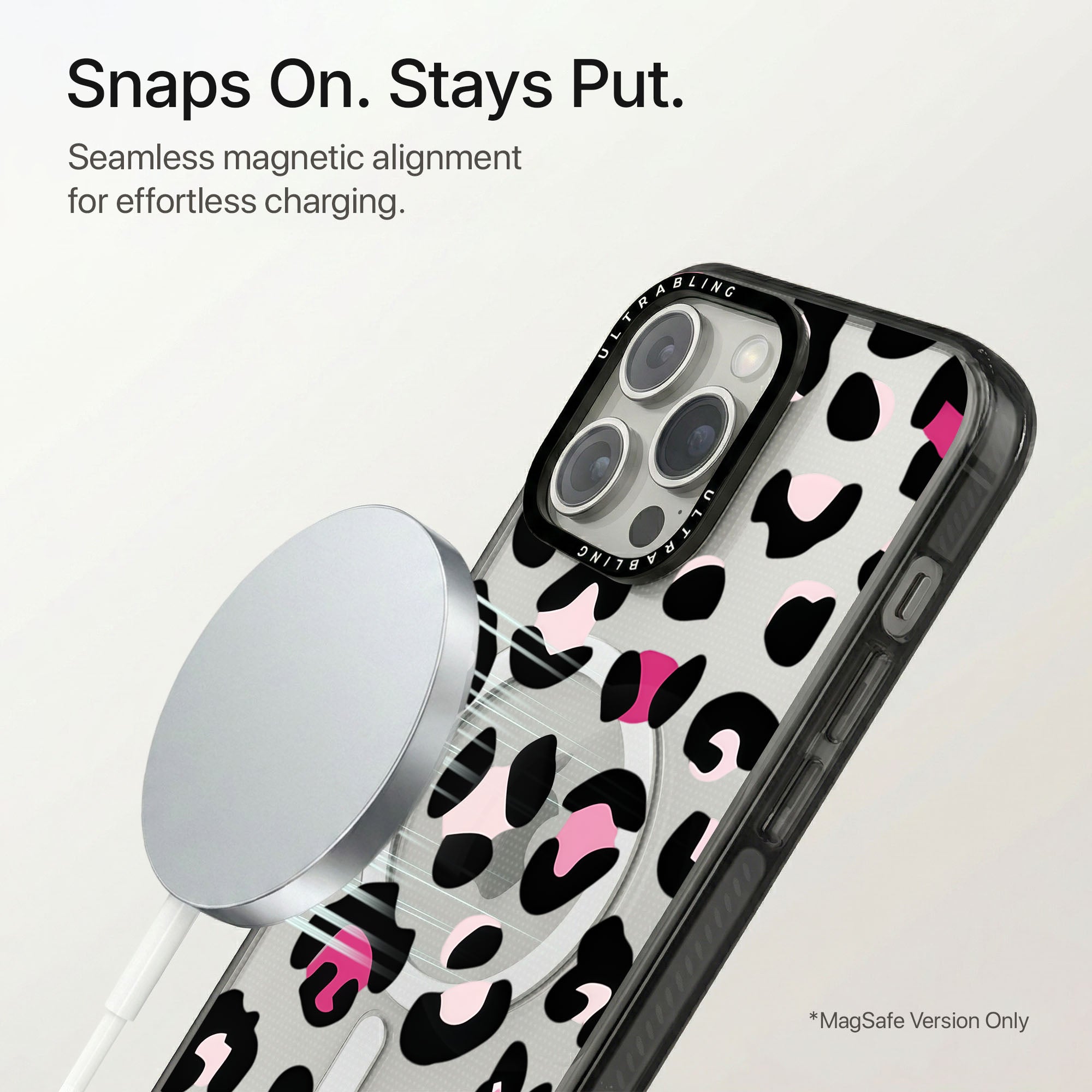 Pink Prowl Ultrabling Aura iPhone case flat lay angle view