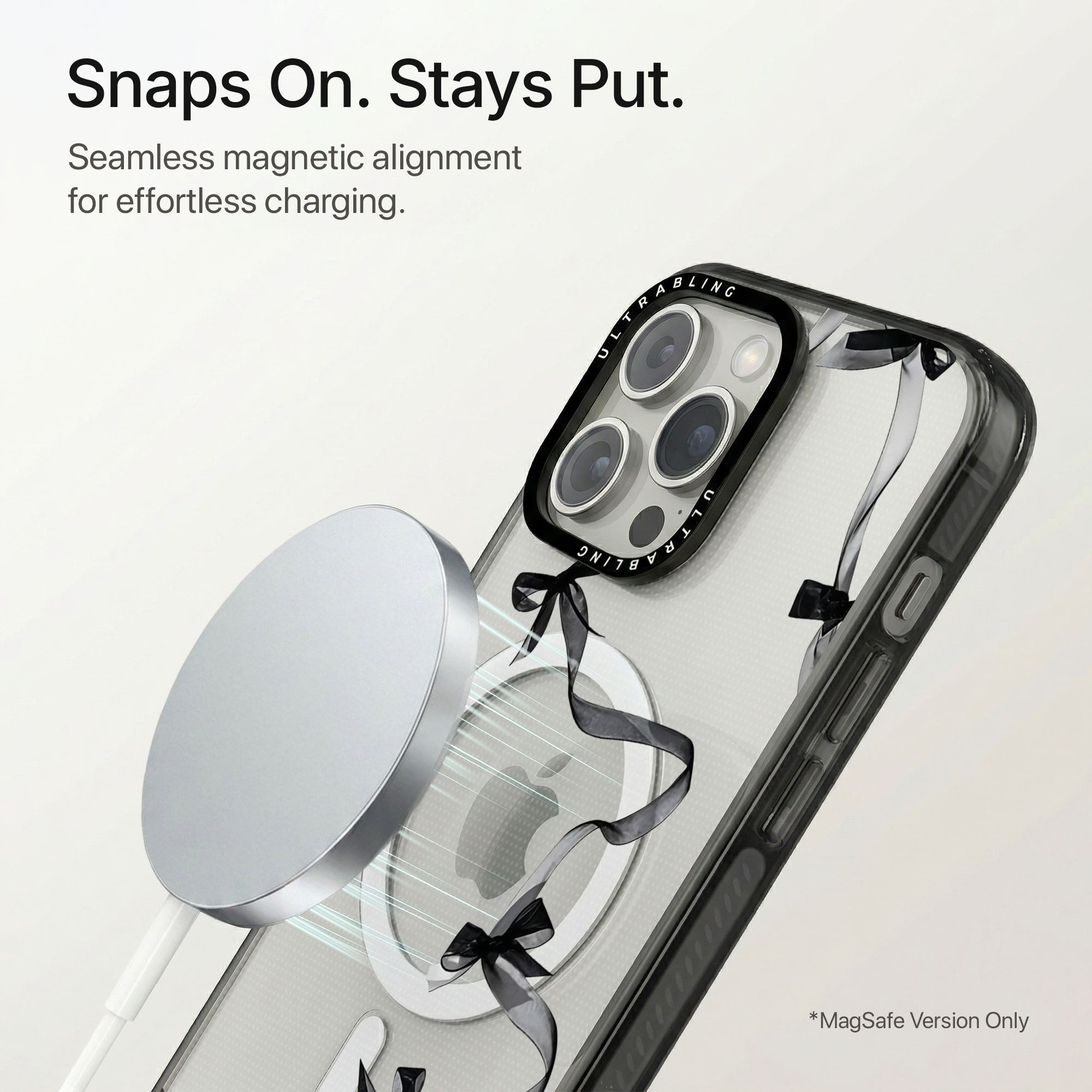 Noir Bow Ultrabling Aura iPhone case flat lay angle view