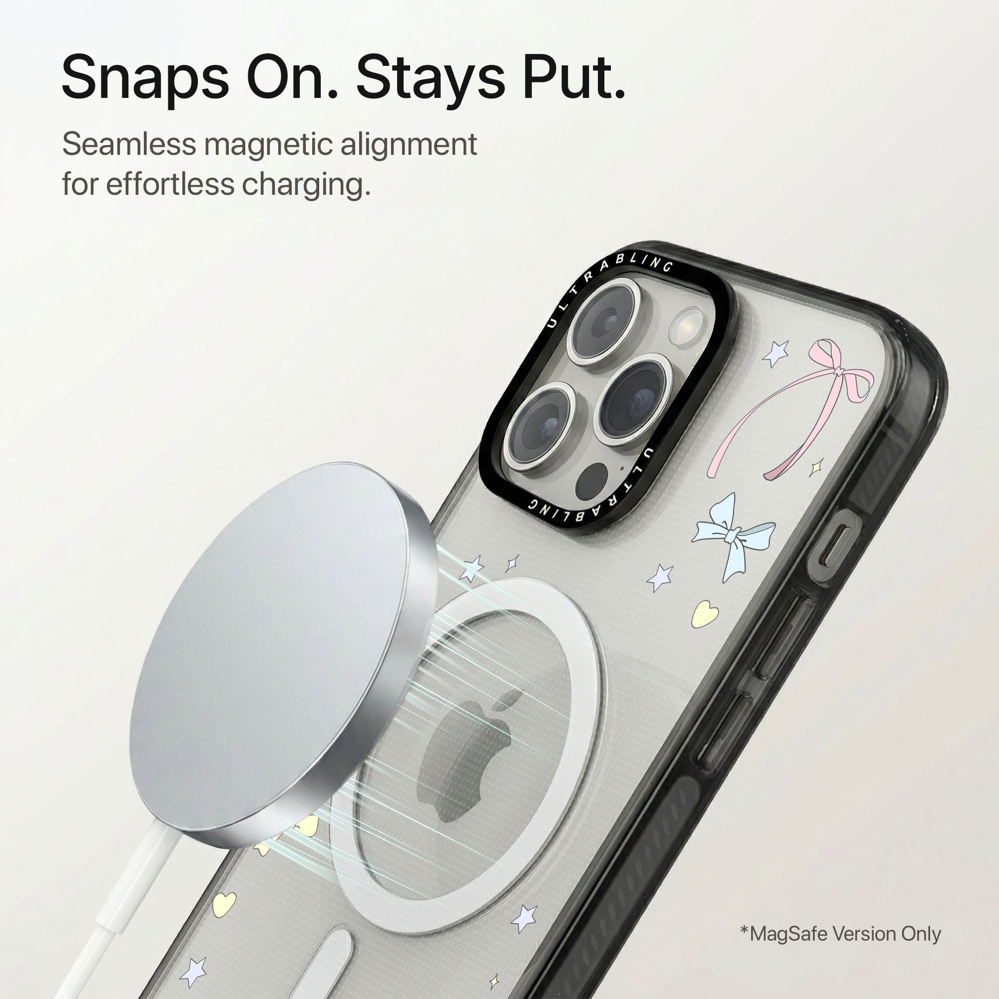 Bow Dust Ultrabling Aura iPhone case flat lay angle view