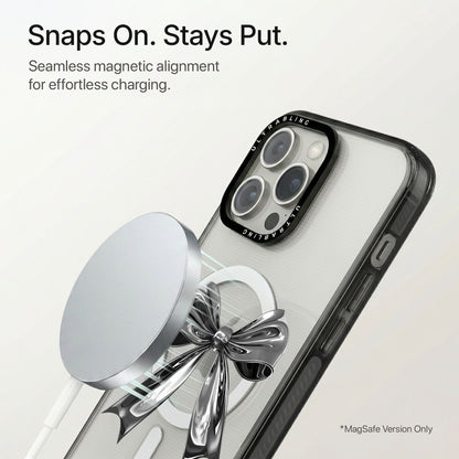 Silver Bow Ultrabling Aura iPhone case flat lay angle view