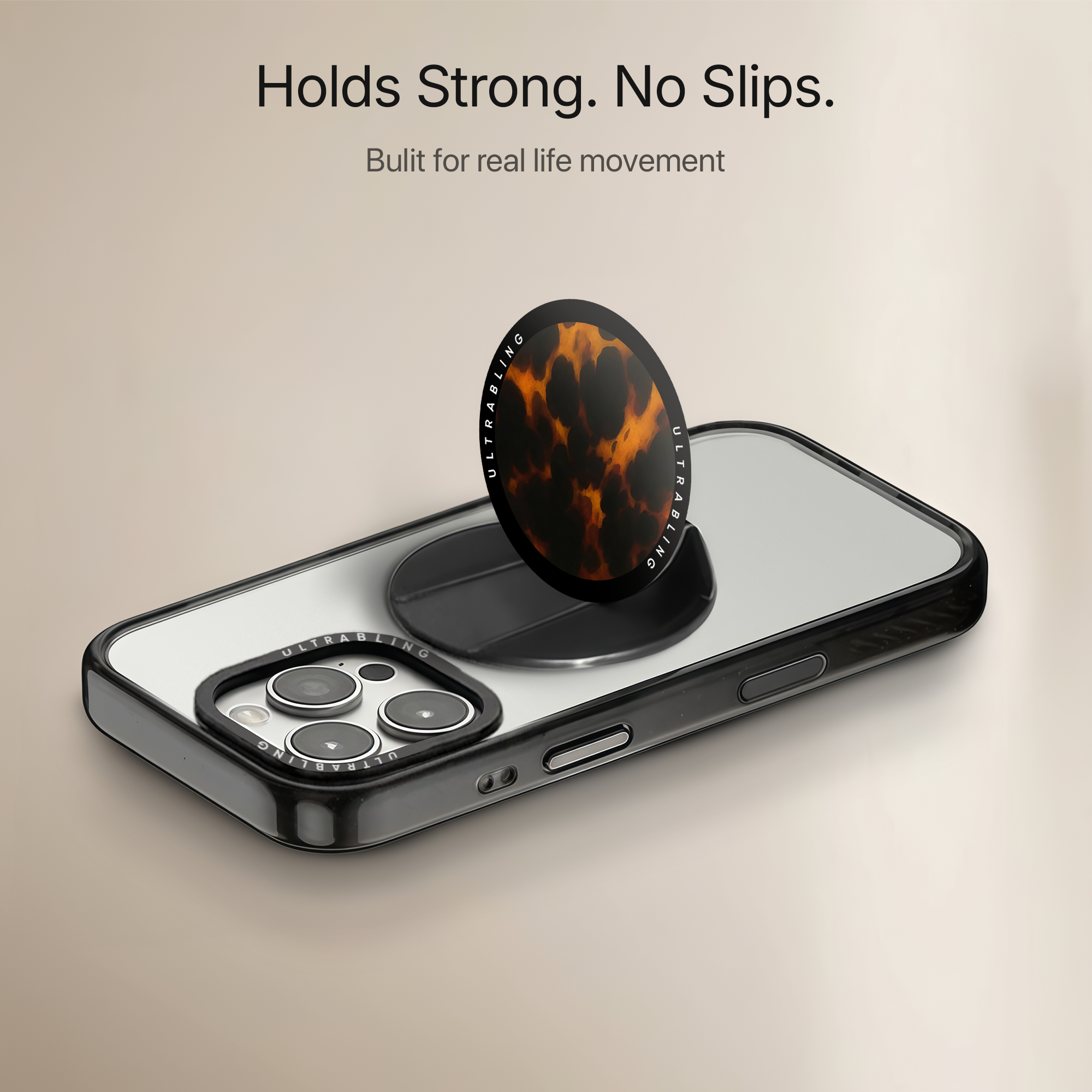 Amber Tortoise Ultrabling MagSafe Phone Grip - Side View
