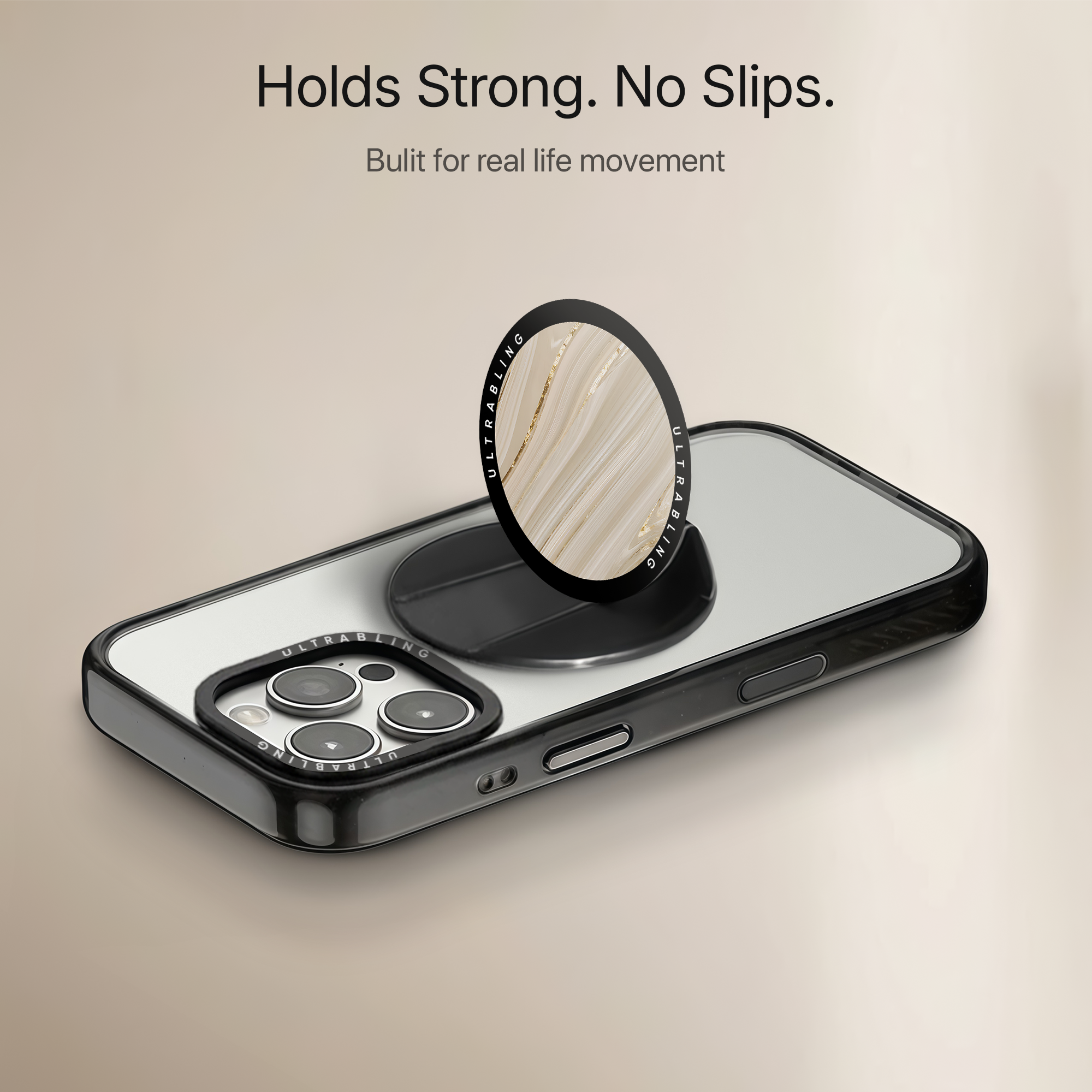 Champagne Marble Ultrabling MagSafe Phone Grip - Side View
