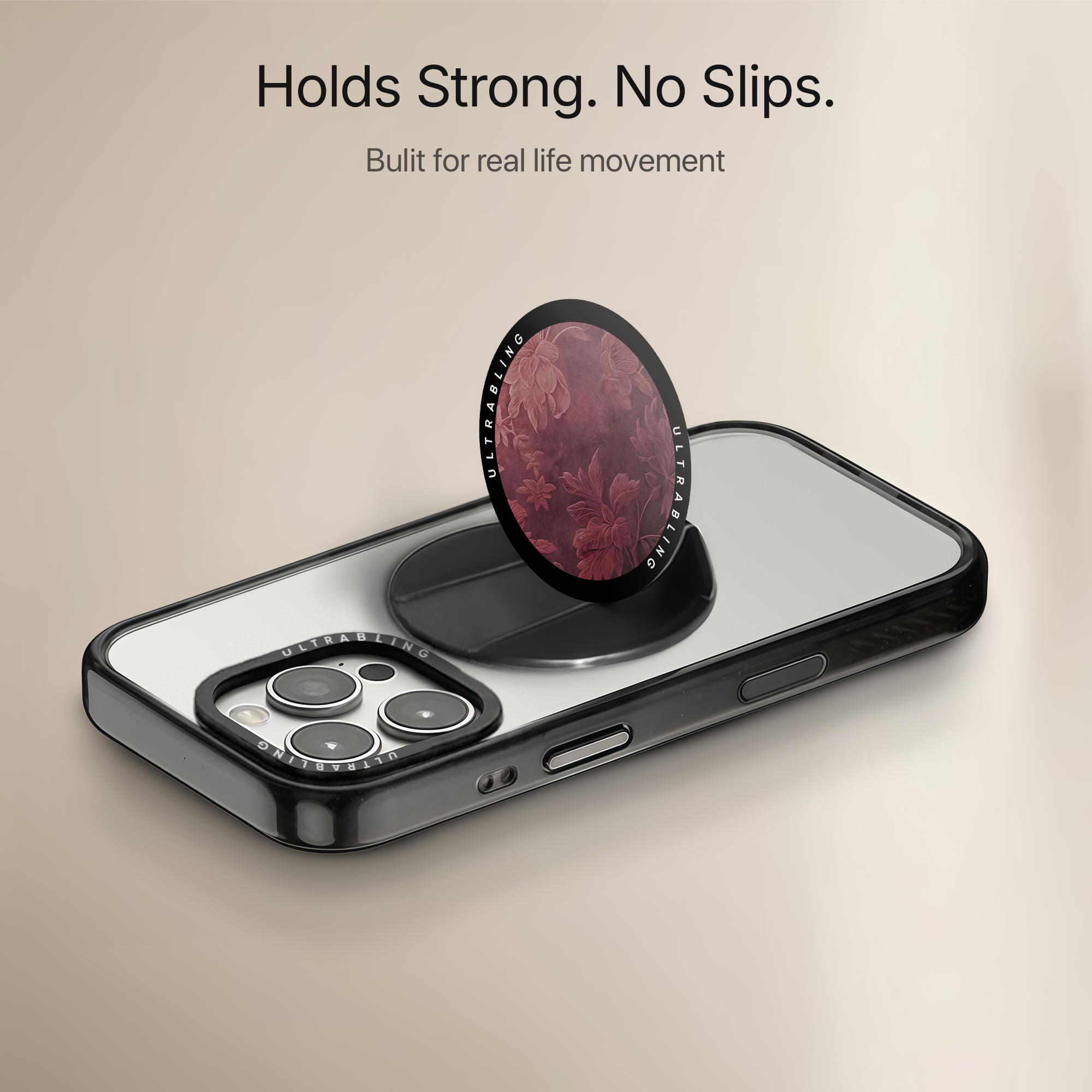 Burgundy Bloom Ultrabling MagSafe Phone Grip - Side View