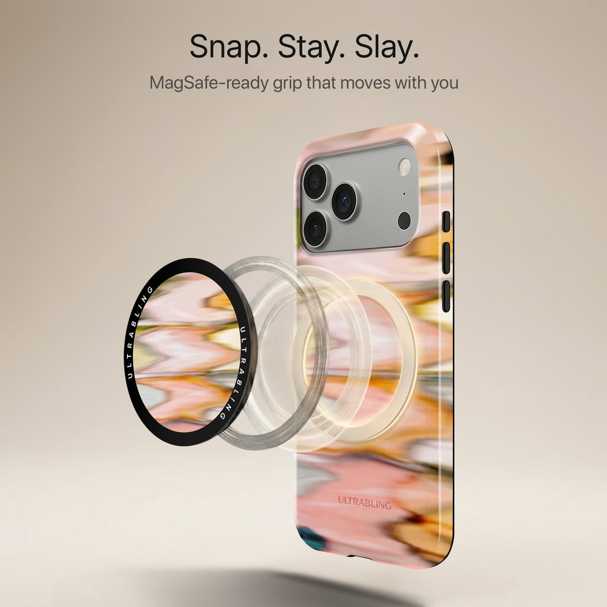 Peach Ripple - MagSafe Phone Grip by Ultrabling, Phone Grip, lifestyle shot