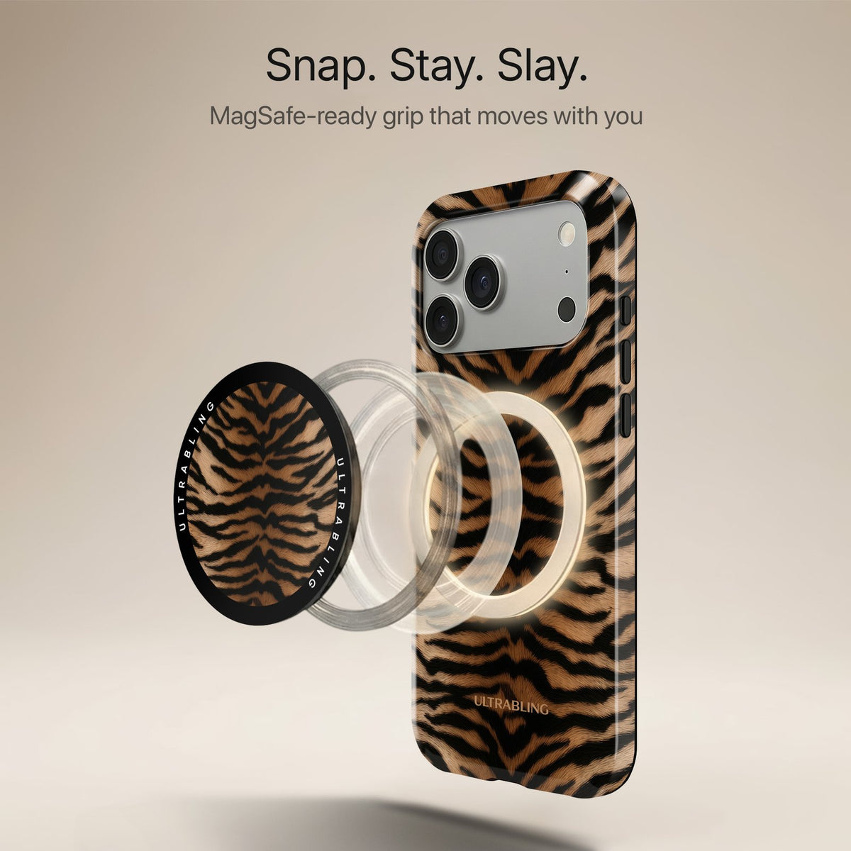 Tiger Sand - MagSafe Phone Grip by Ultrabling, Phone Grip, lifestyle shot