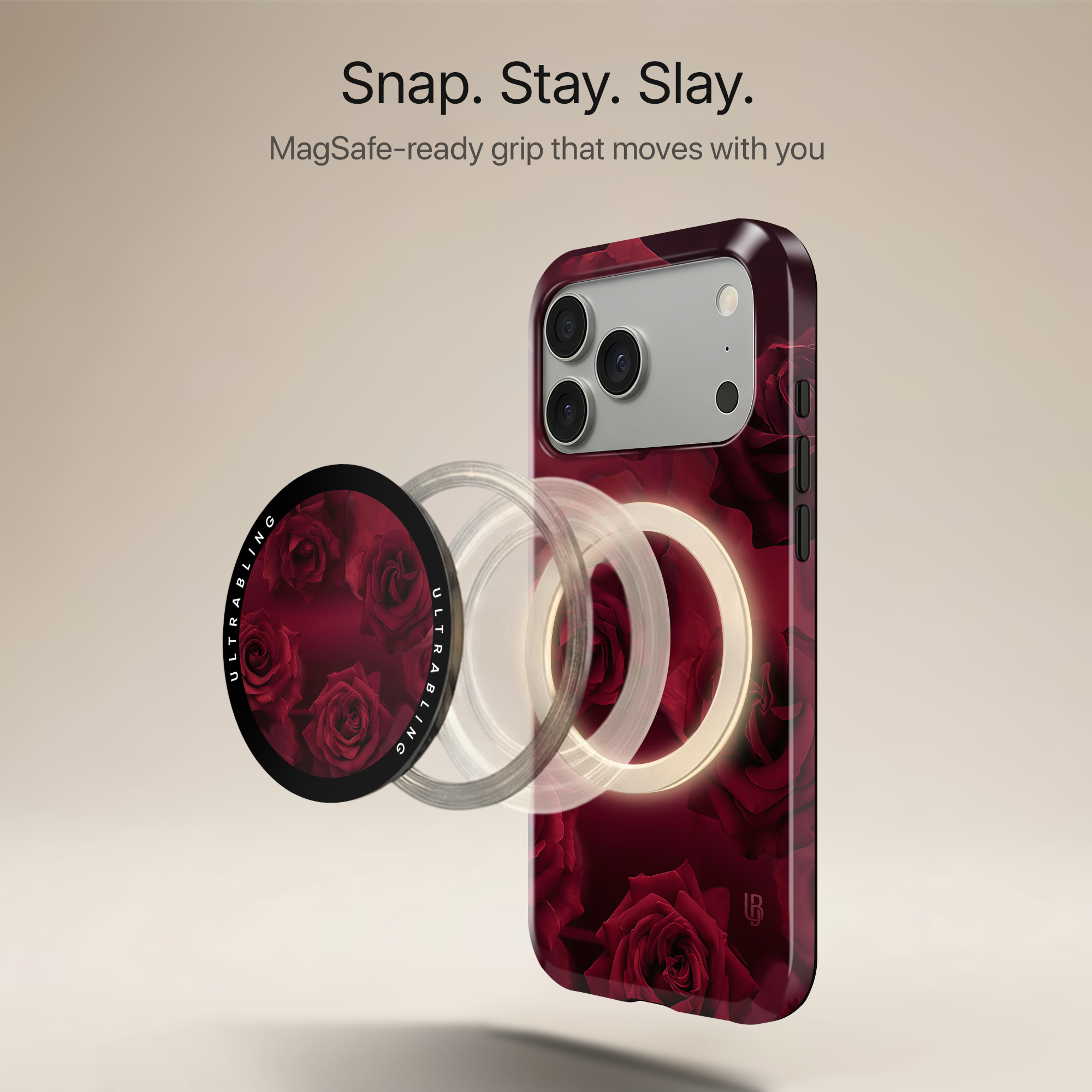 Velvet Roses Ultrabling MagSafe Phone Grip - Angled View