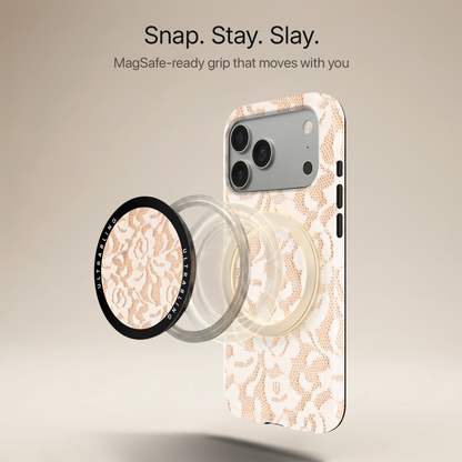 Ivory Lace Ultrabling MagSafe Phone Grip - Angled View