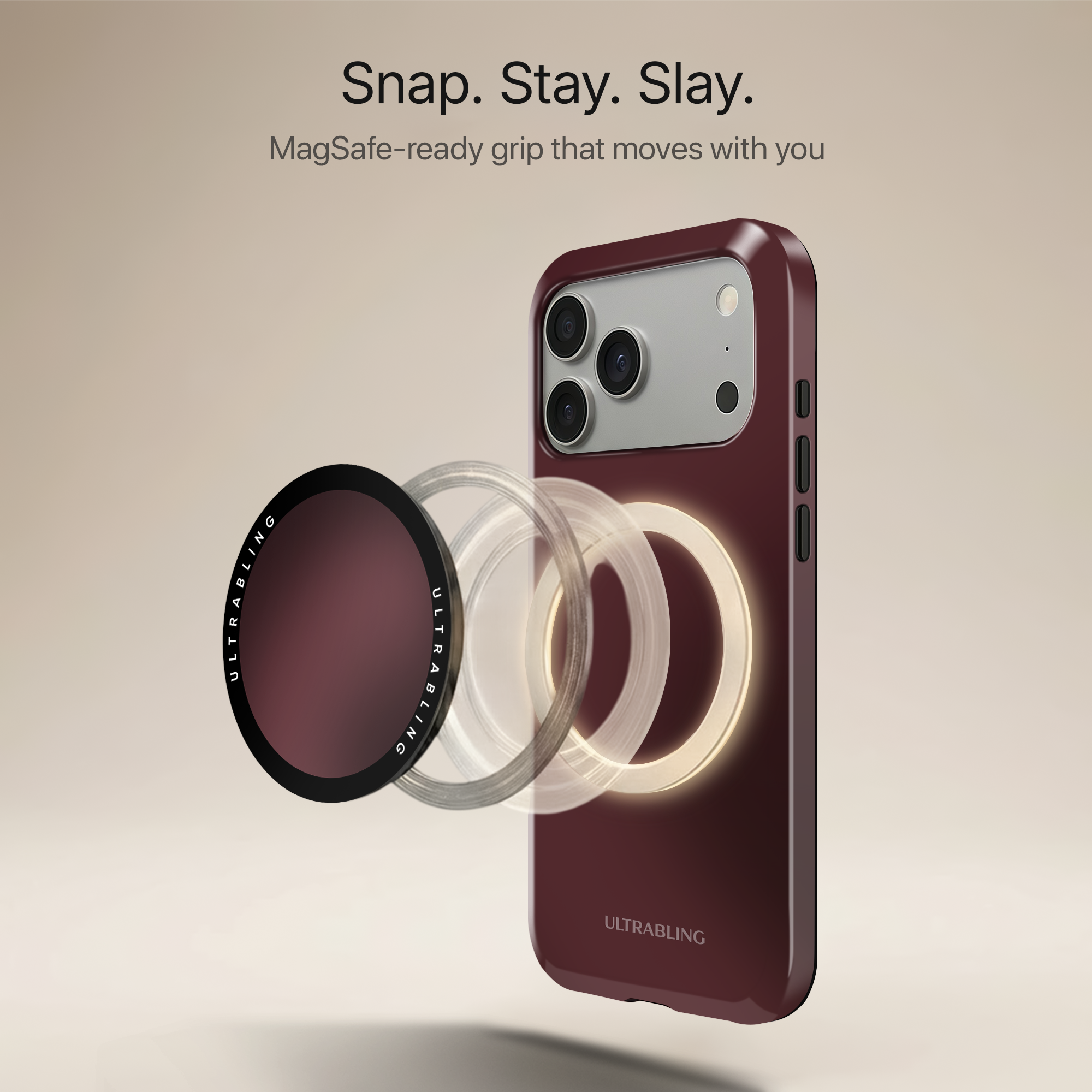 Wine Gloss Ultrabling MagSafe Phone Grip - Angled View