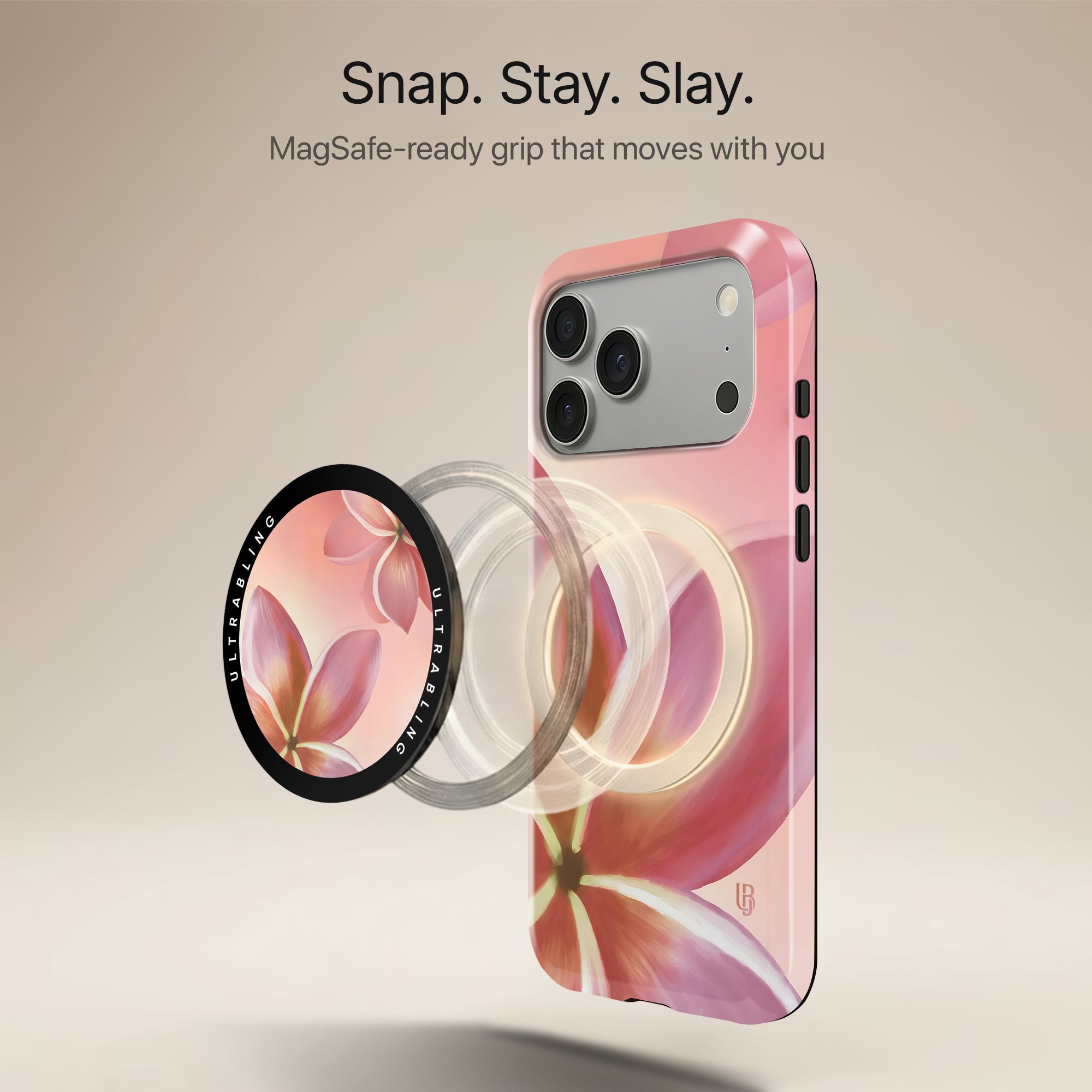 Pink Orchid Ultrabling MagSafe Phone Grip - Angled View