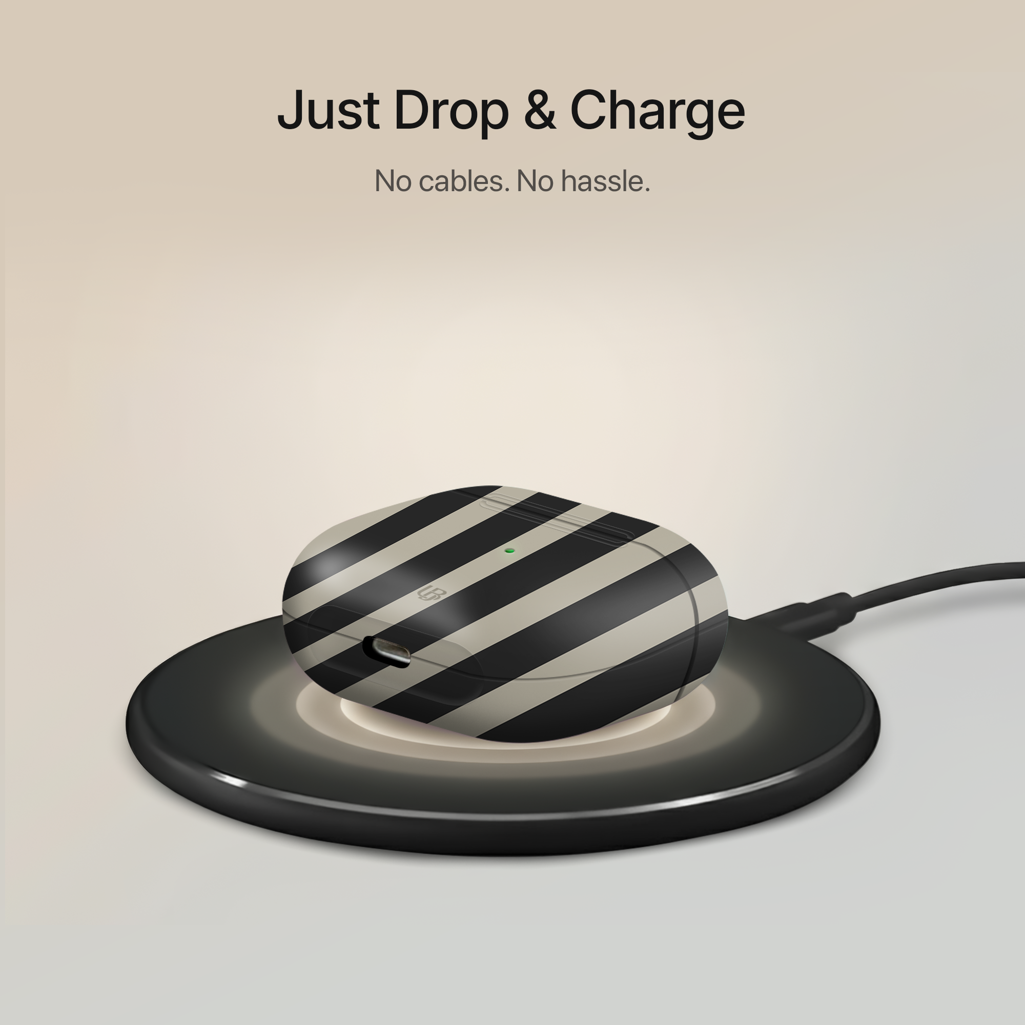 Cafe Stripes Ultrabling AirPods case open view