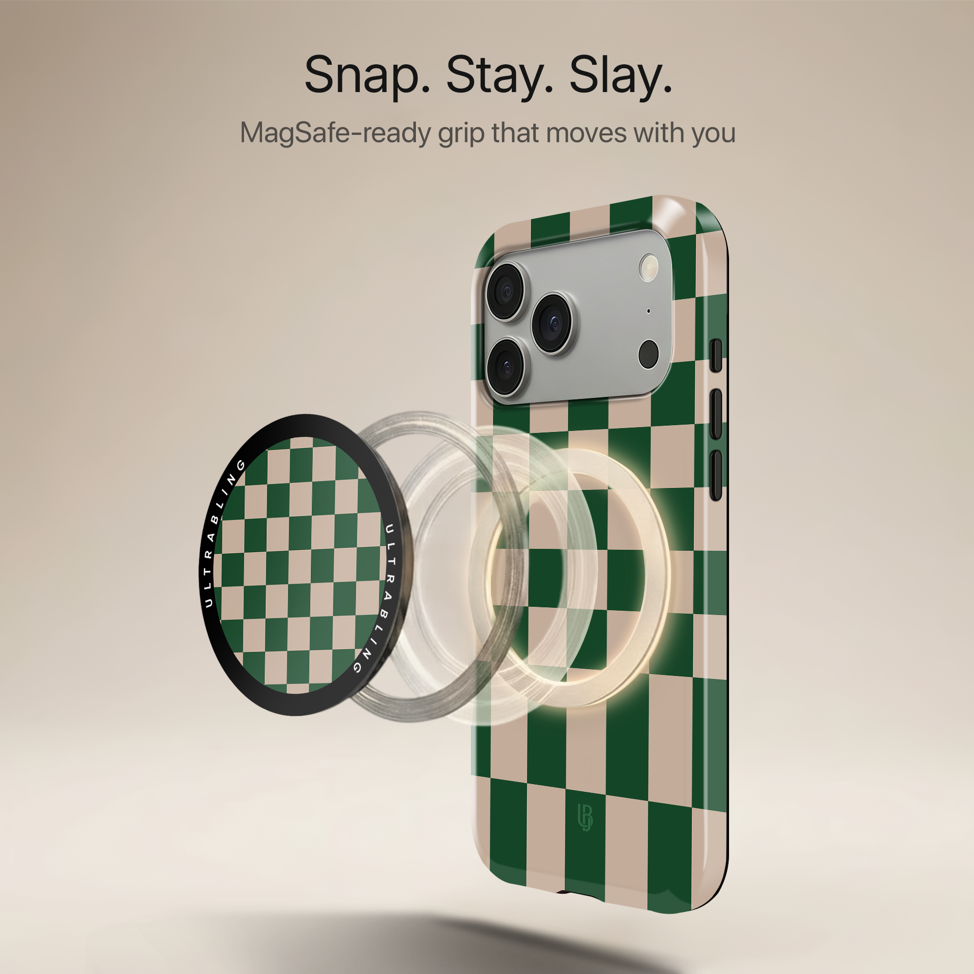 Emerald Grid Ultrabling MagSafe Phone Grip - Angled View