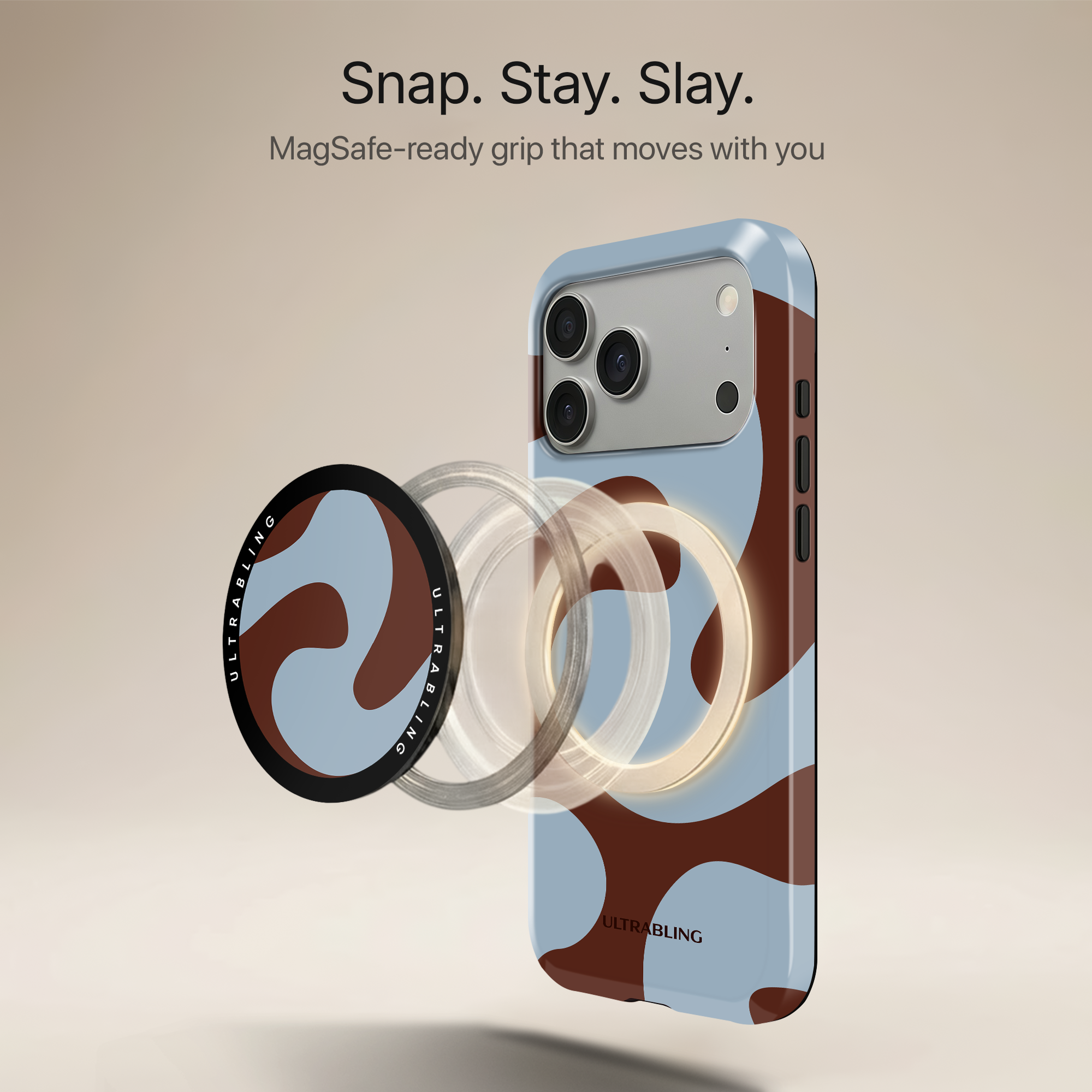 Retro Waves Ultrabling MagSafe Phone Grip - Angled View