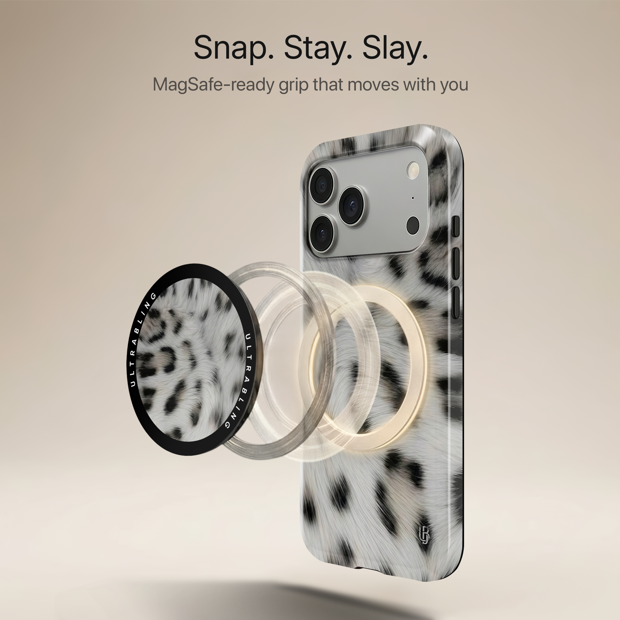 Snow Leopard Ultrabling MagSafe Phone Grip - Angled View