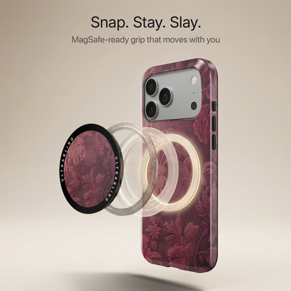Burgundy Bloom Ultrabling MagSafe Phone Grip - Angled View