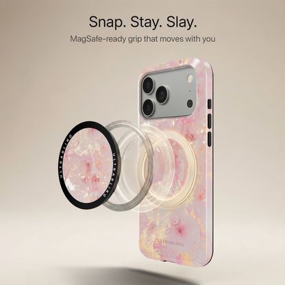Rose Quartz Ultrabling MagSafe Phone Grip - Angled View