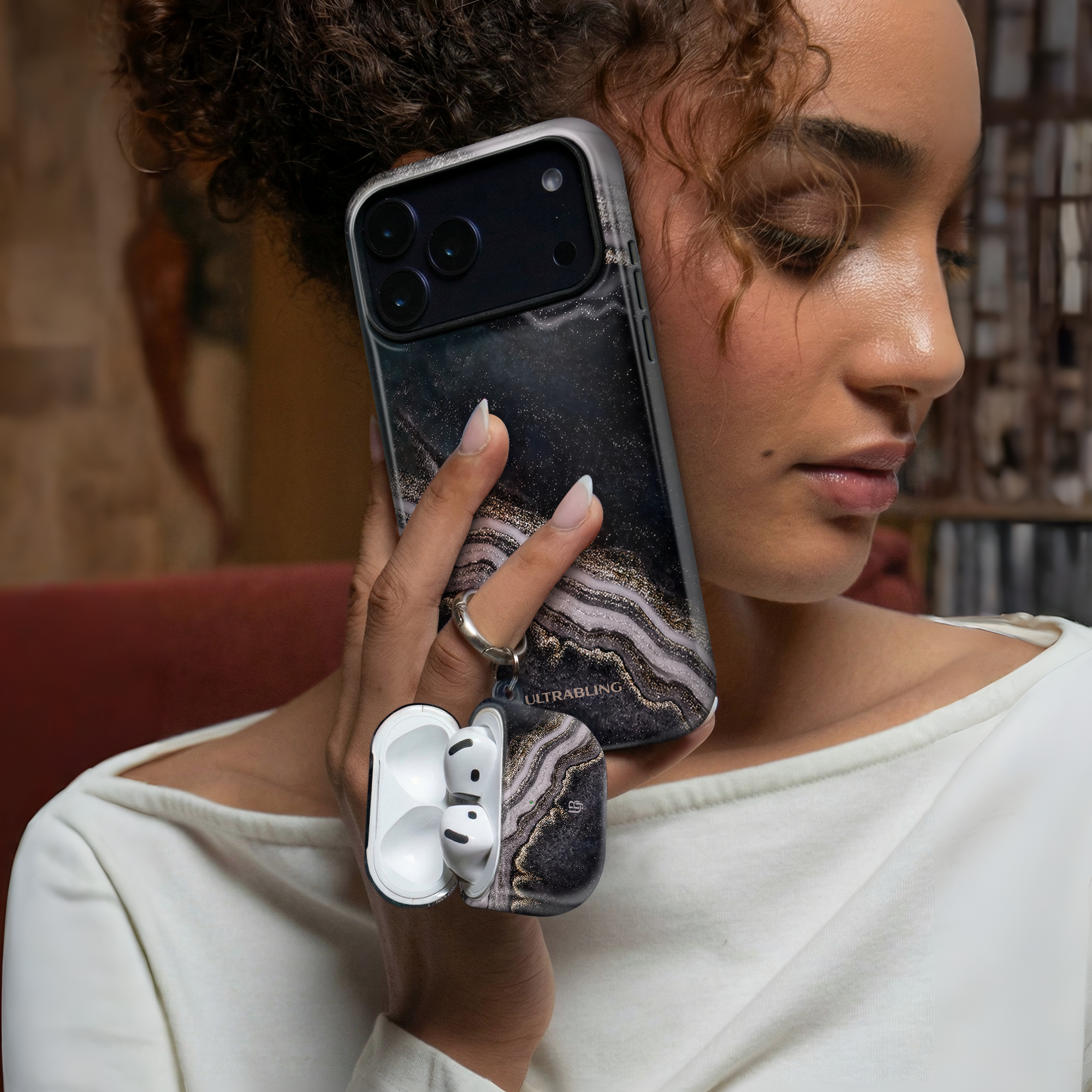 Obsidian Marble Ultrabling AirPods case detail view