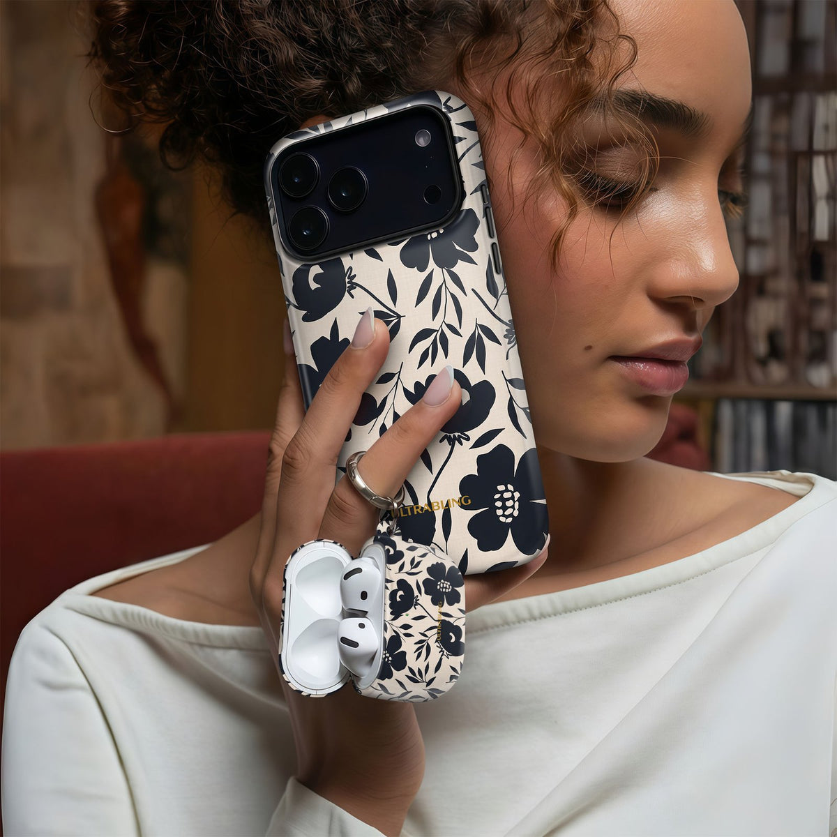 Navy Bloom - AirPods Case
