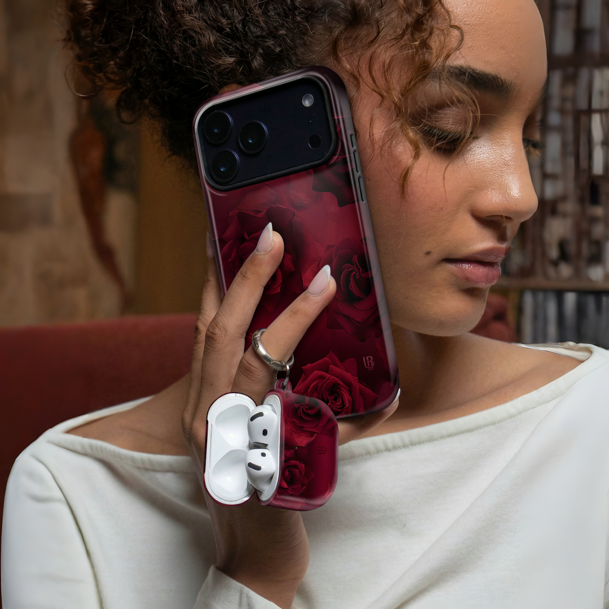 Velvet Roses Ultrabling AirPods case detail view