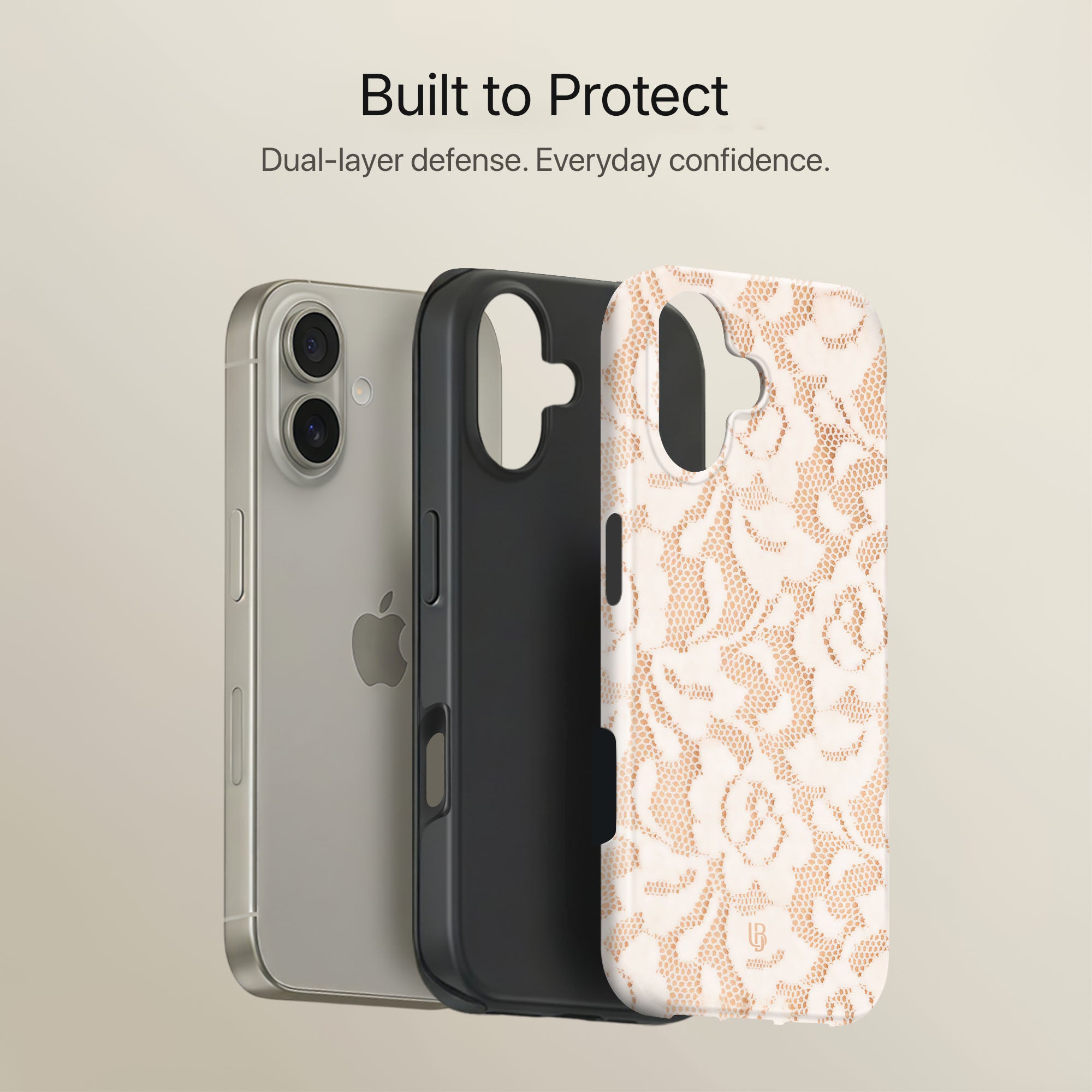 Ivory Lace Ultrabling full case mockup front view