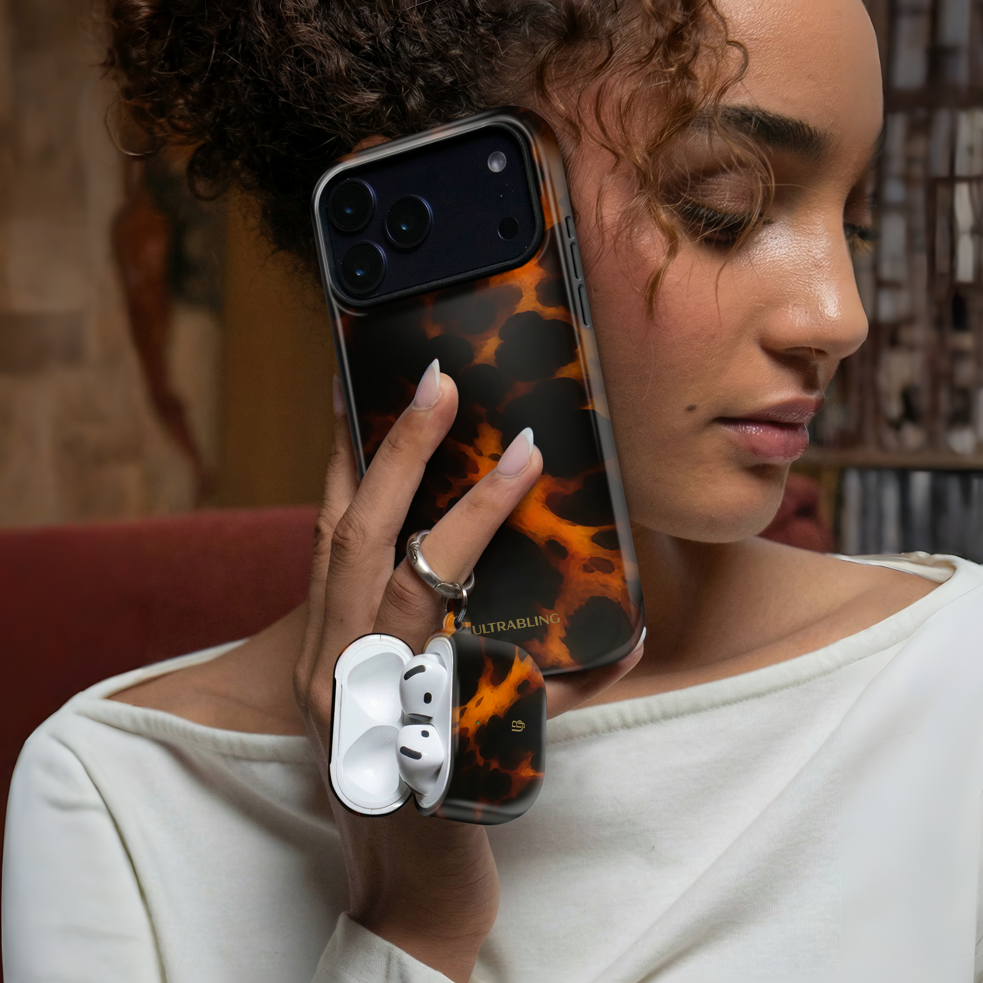 Amber Tortoise Ultrabling AirPods case detail view