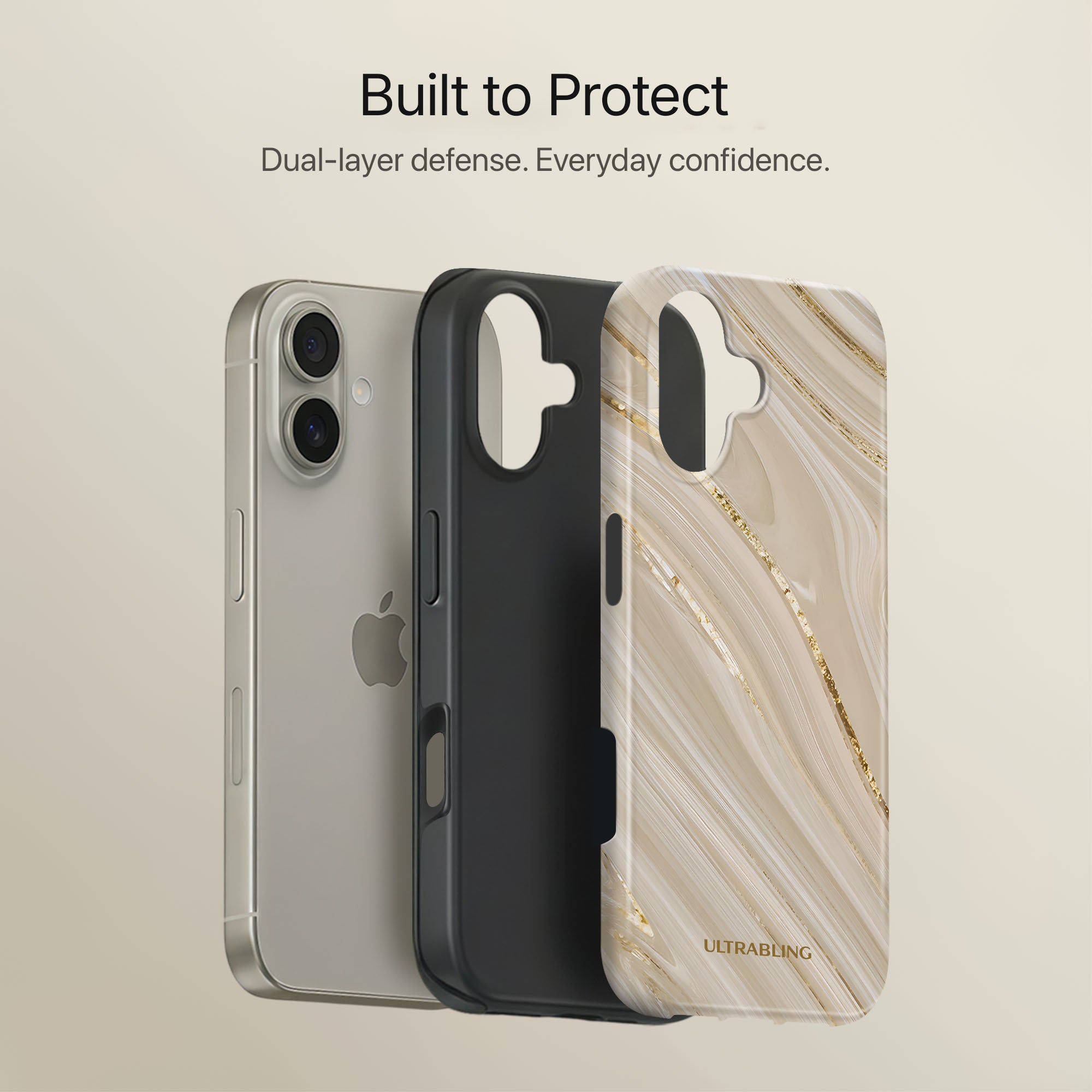 Champagne Marble Ultrabling full case mockup front view