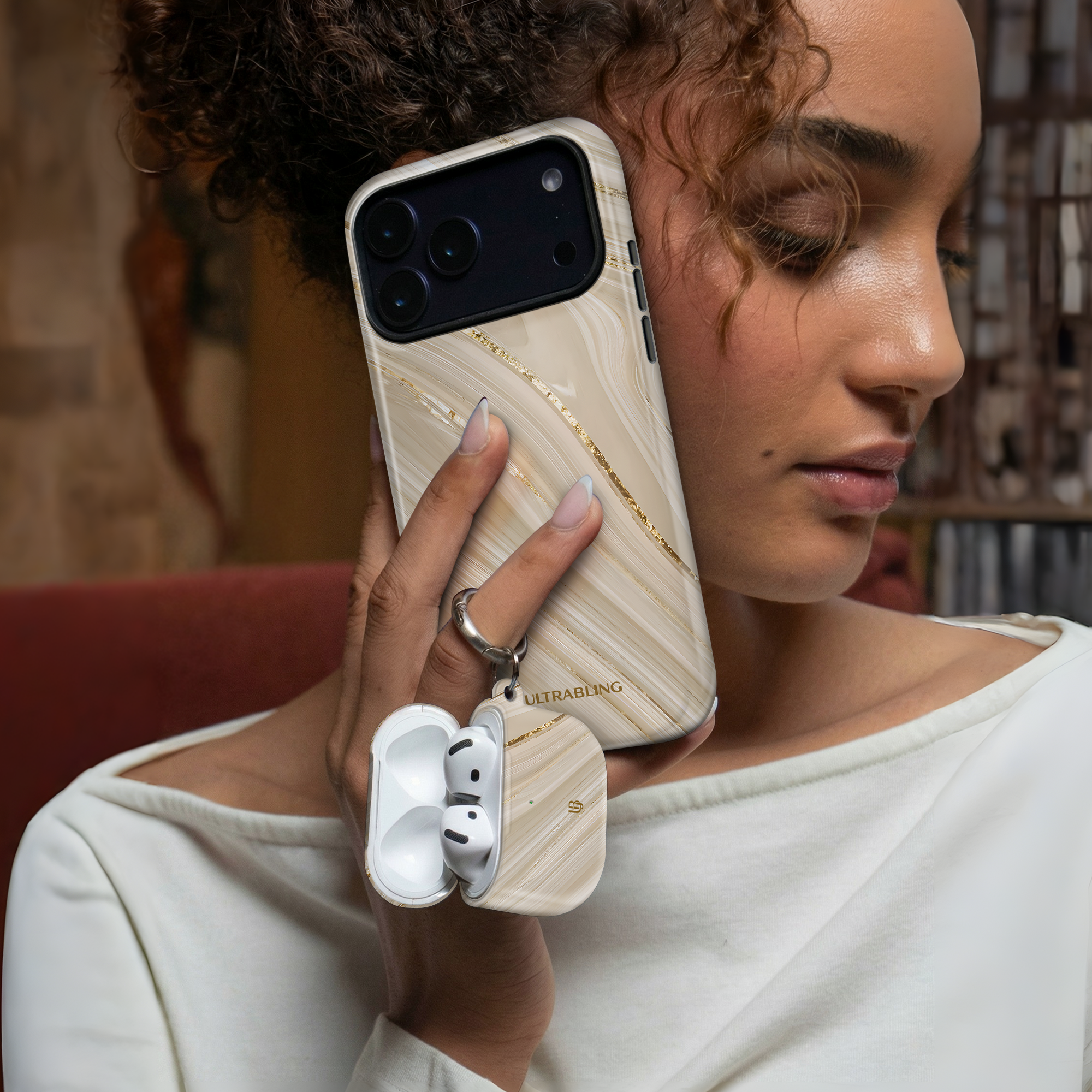 Champagne Marble Ultrabling AirPods case detail view