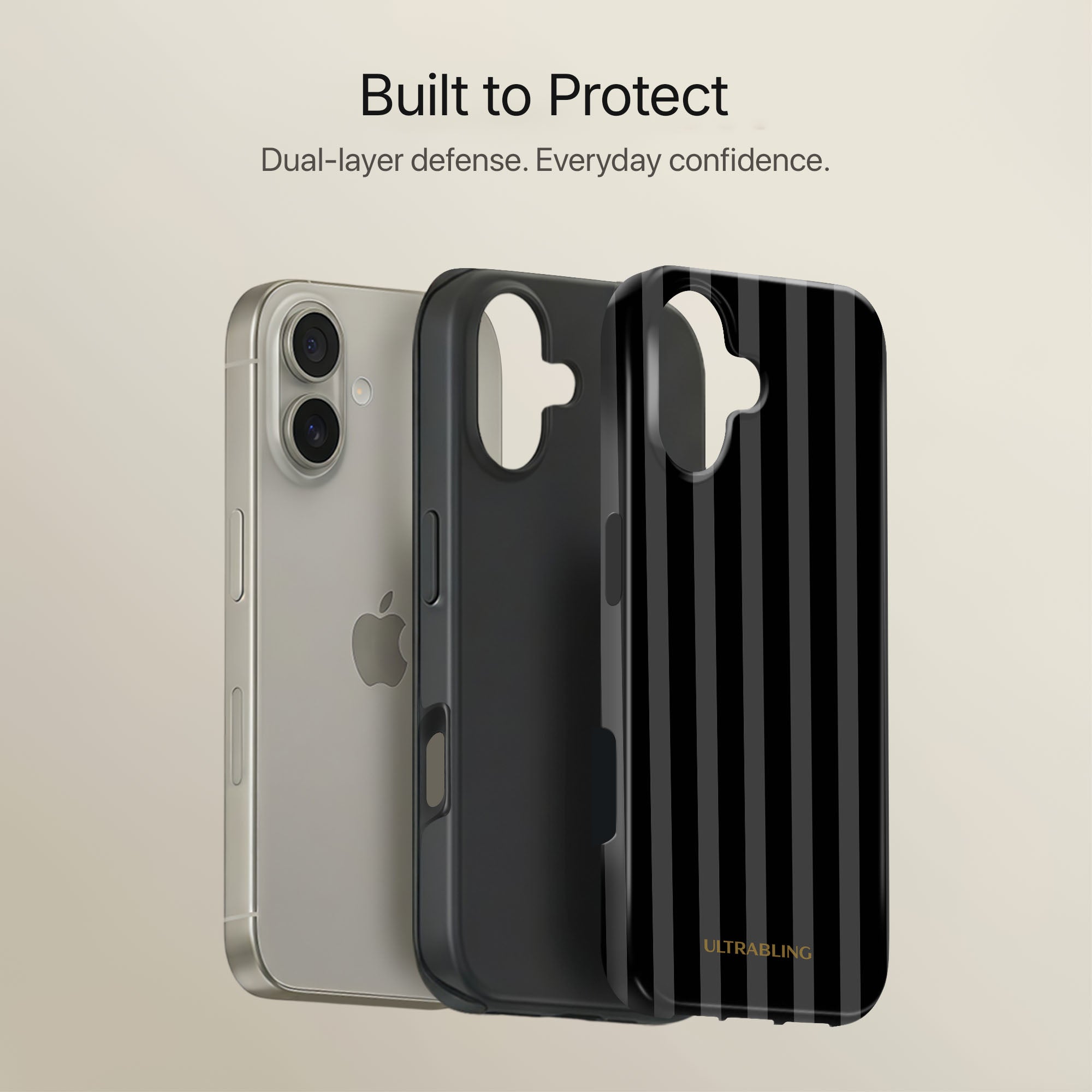 Noir Stripes Ultrabling full case mockup front view