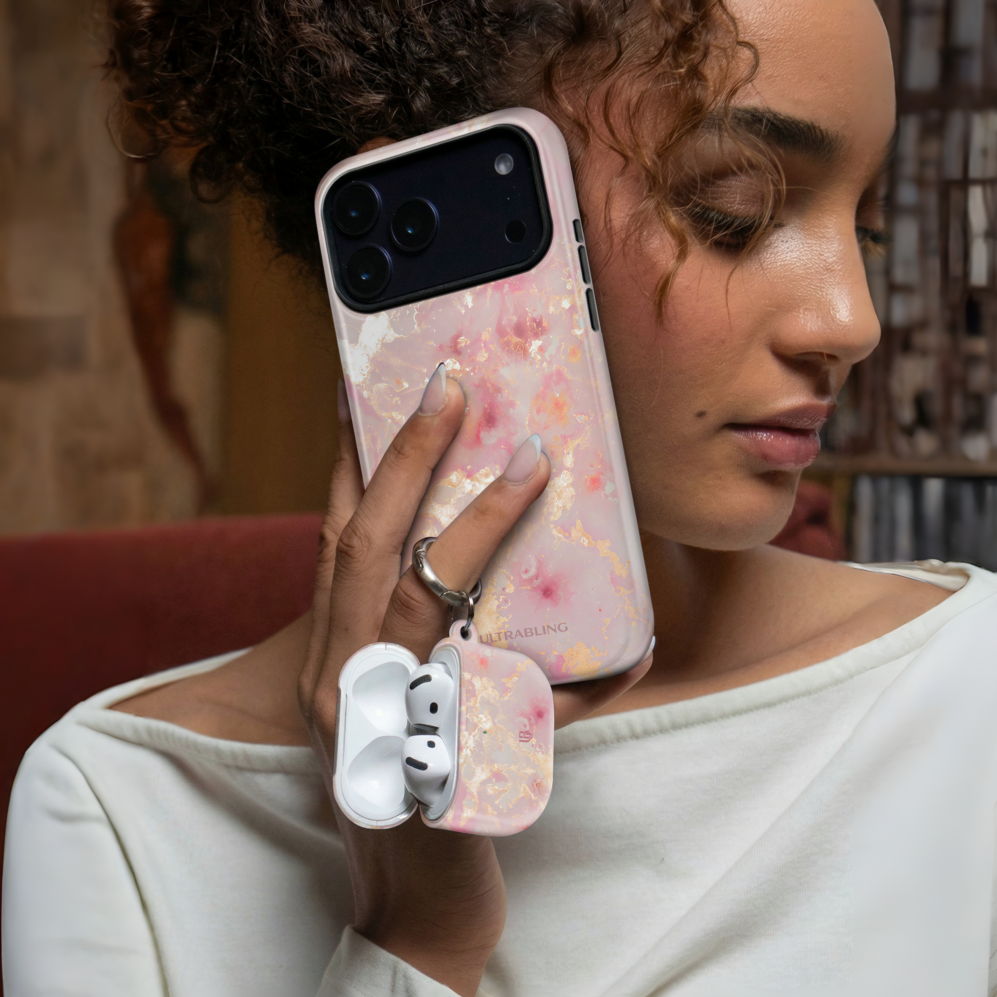 Rose Quartz Ultrabling AirPods case detail view