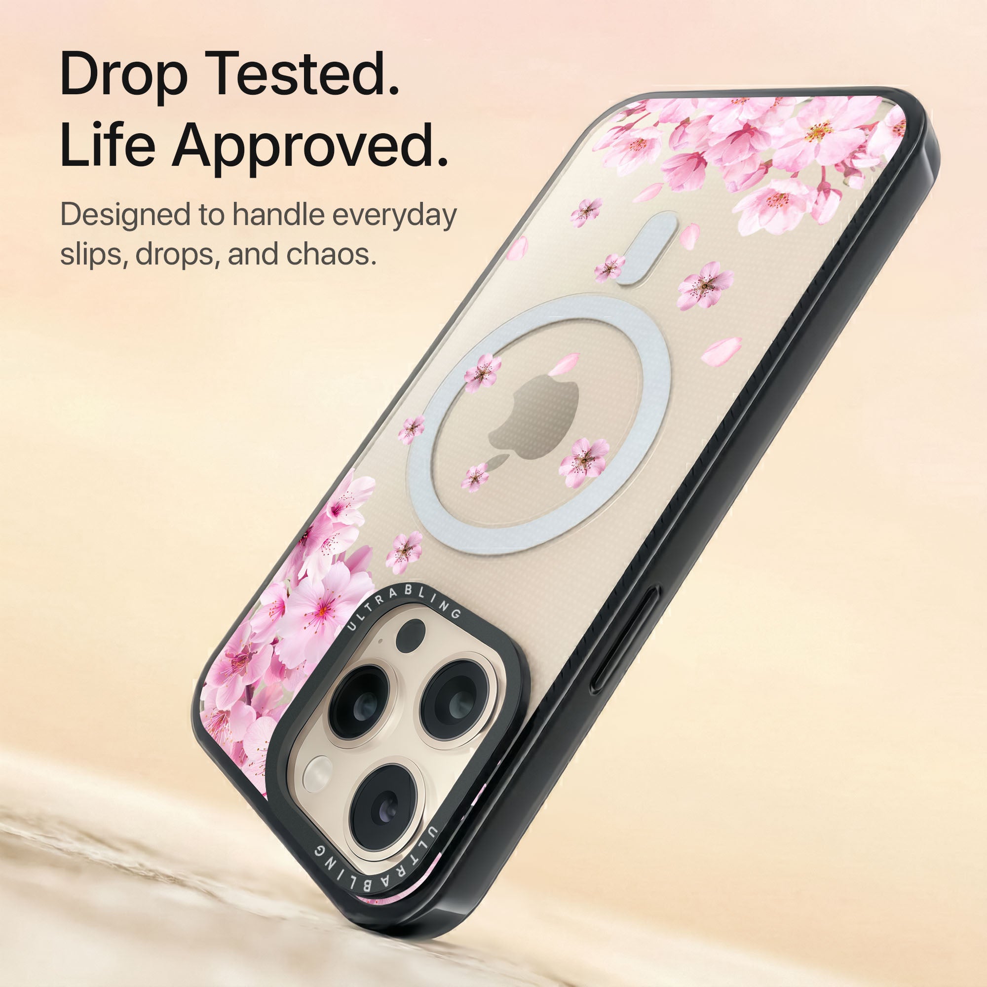 Blush Bloom Ultrabling Aura iPhone case non MagSafe black back view