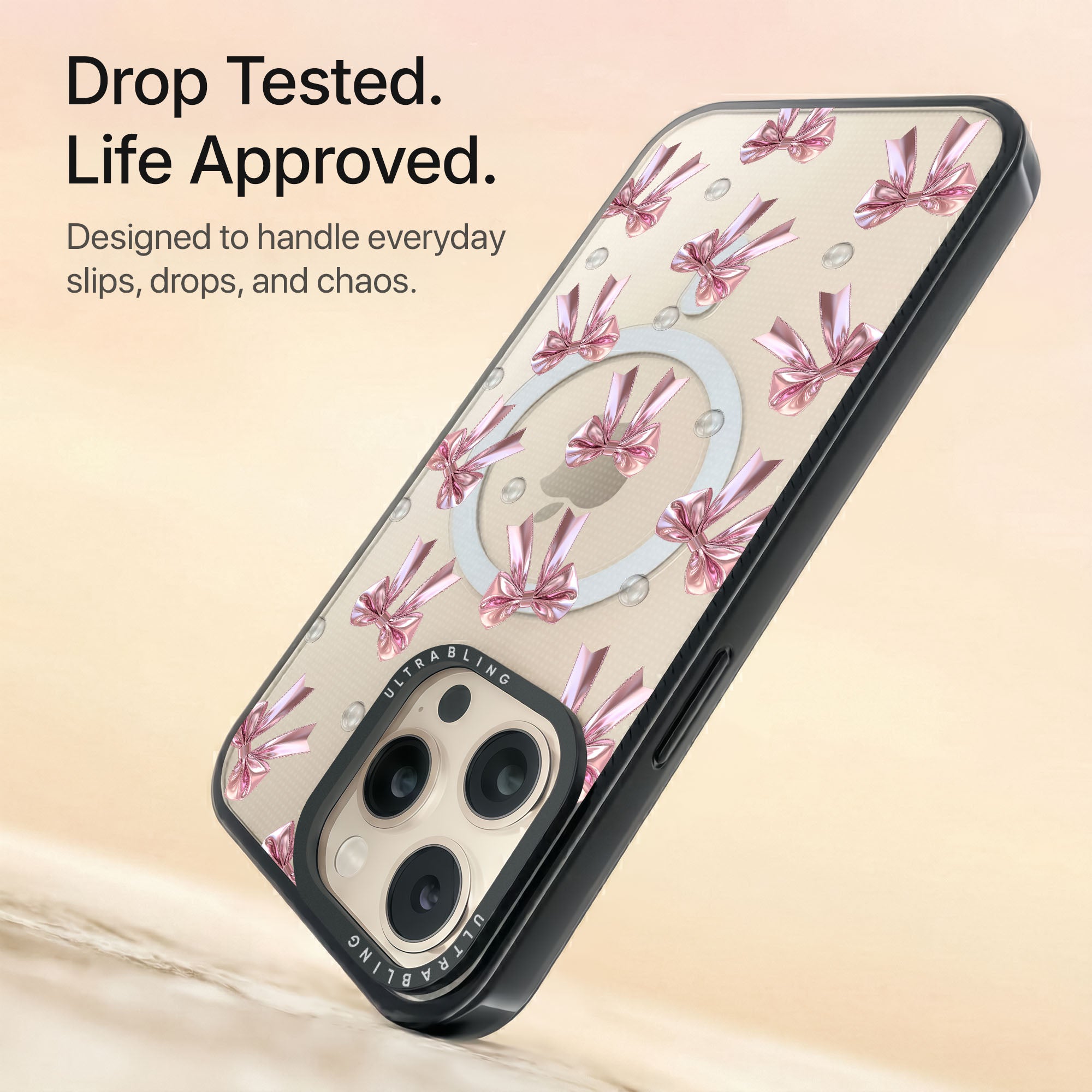 Blush Bow Ultrabling Aura iPhone case non MagSafe black back view