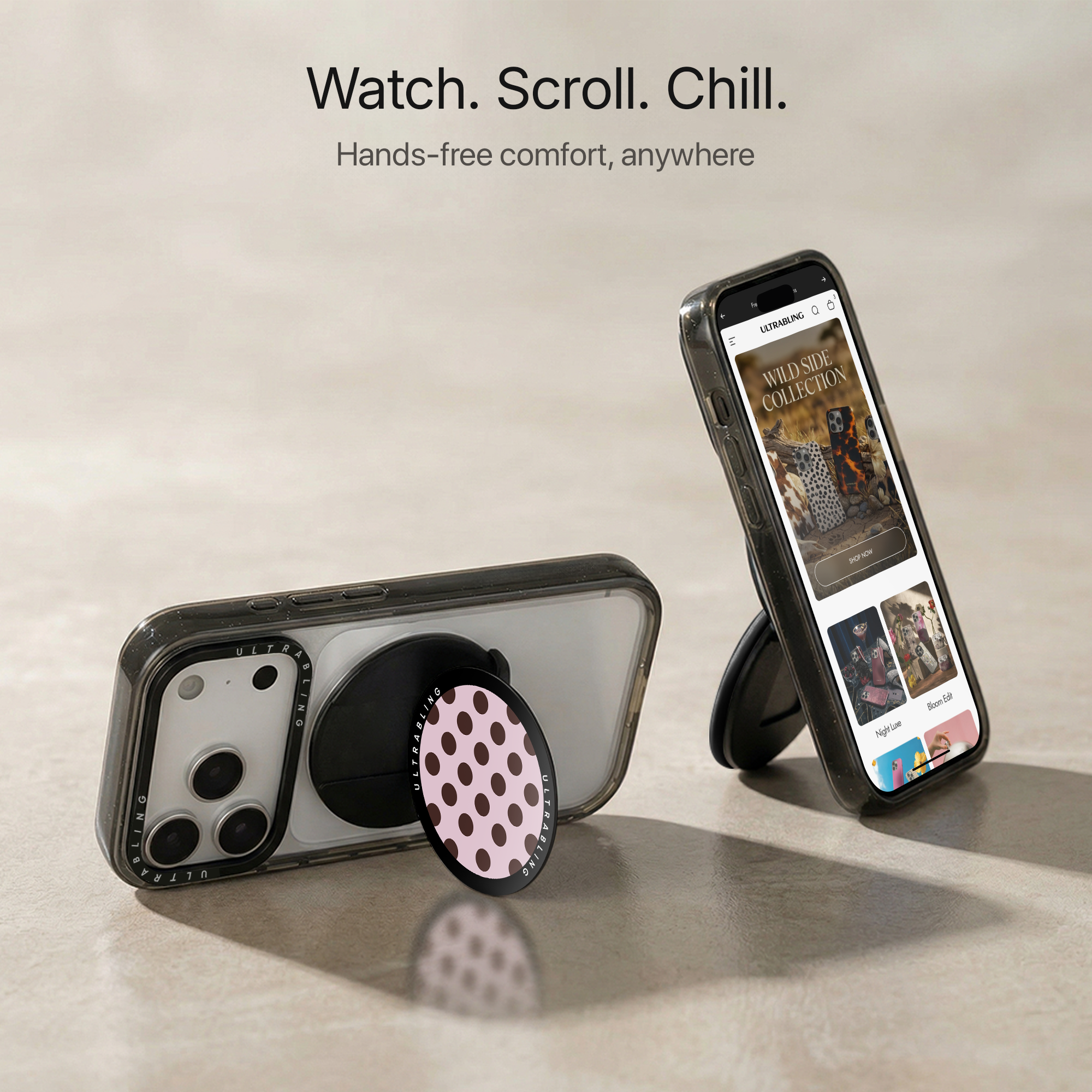 Mocha Polka Ultrabling MagSafe Phone Grip - Close-Up