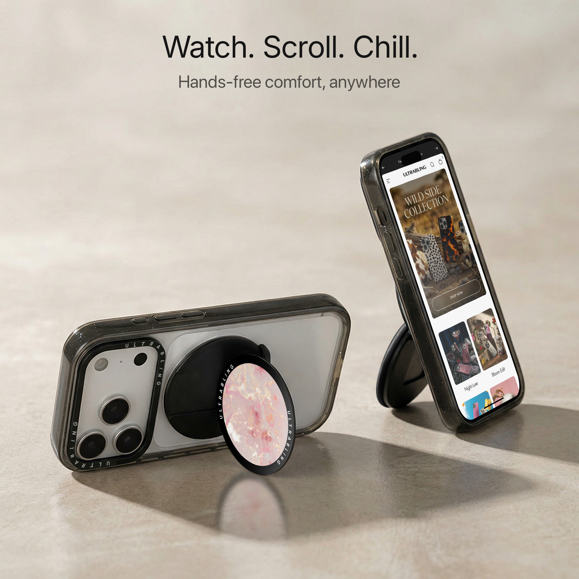 Rose Quartz Ultrabling MagSafe Phone Grip - Close-Up