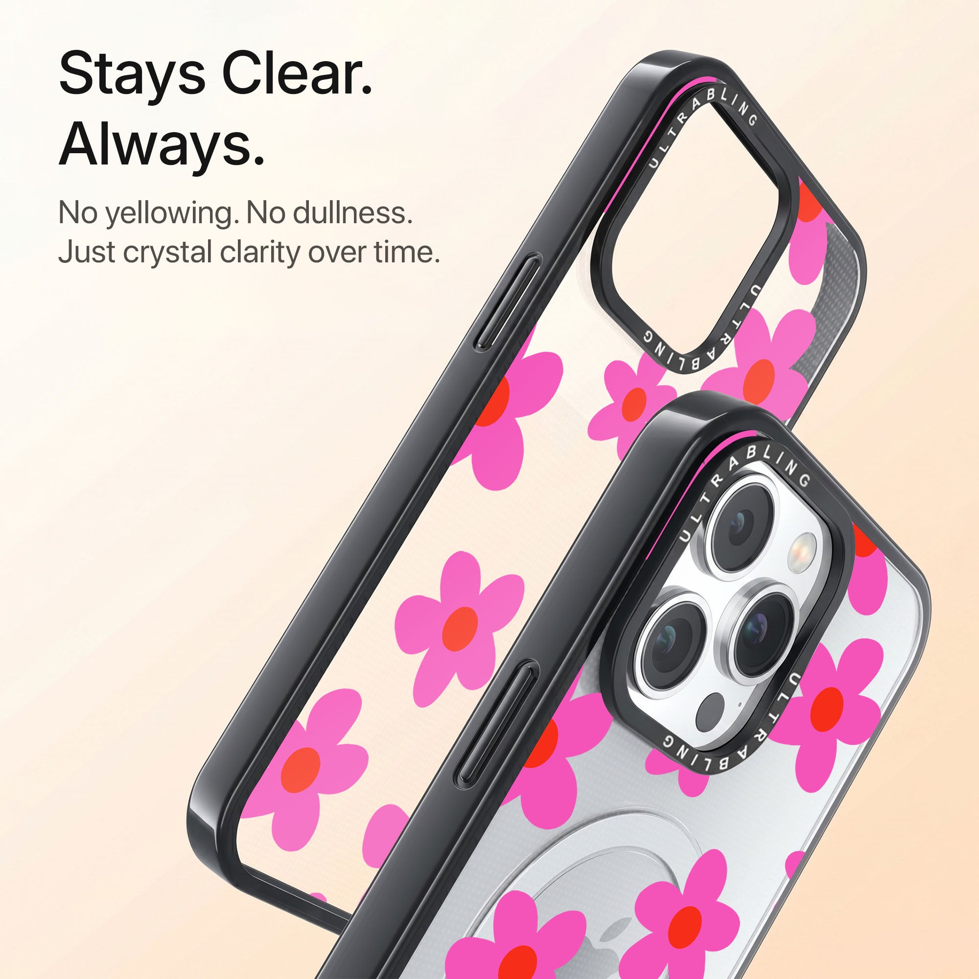 Pink Petal Ultrabling Aura iPhone case back view with camera cutout