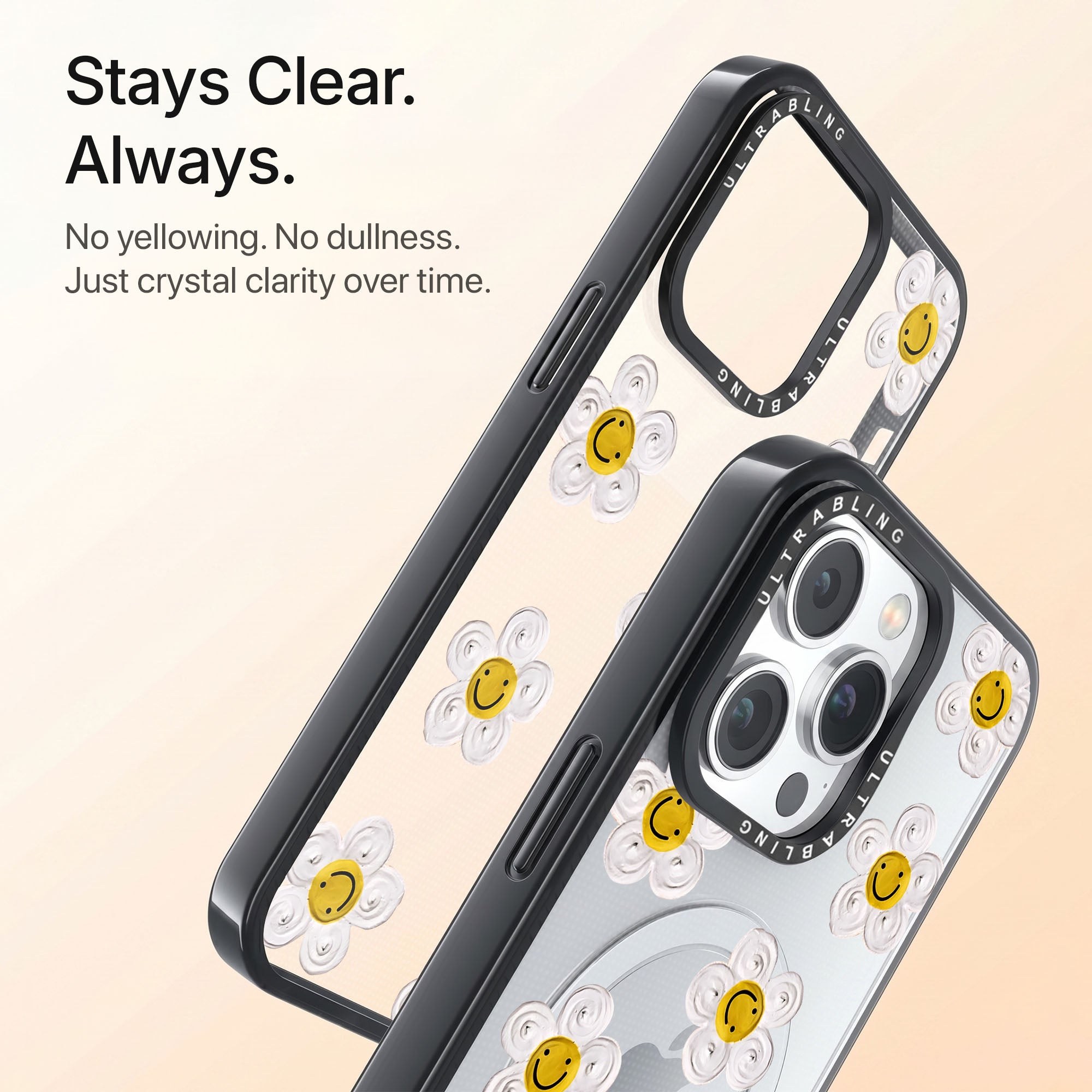 Daisy Drop Ultrabling Aura iPhone case back view with camera cutout