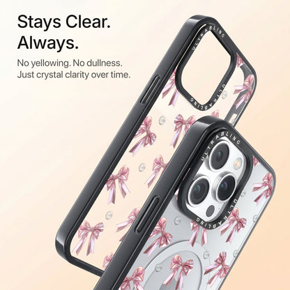 Blush Bow Ultrabling Aura iPhone case back view with camera cutout