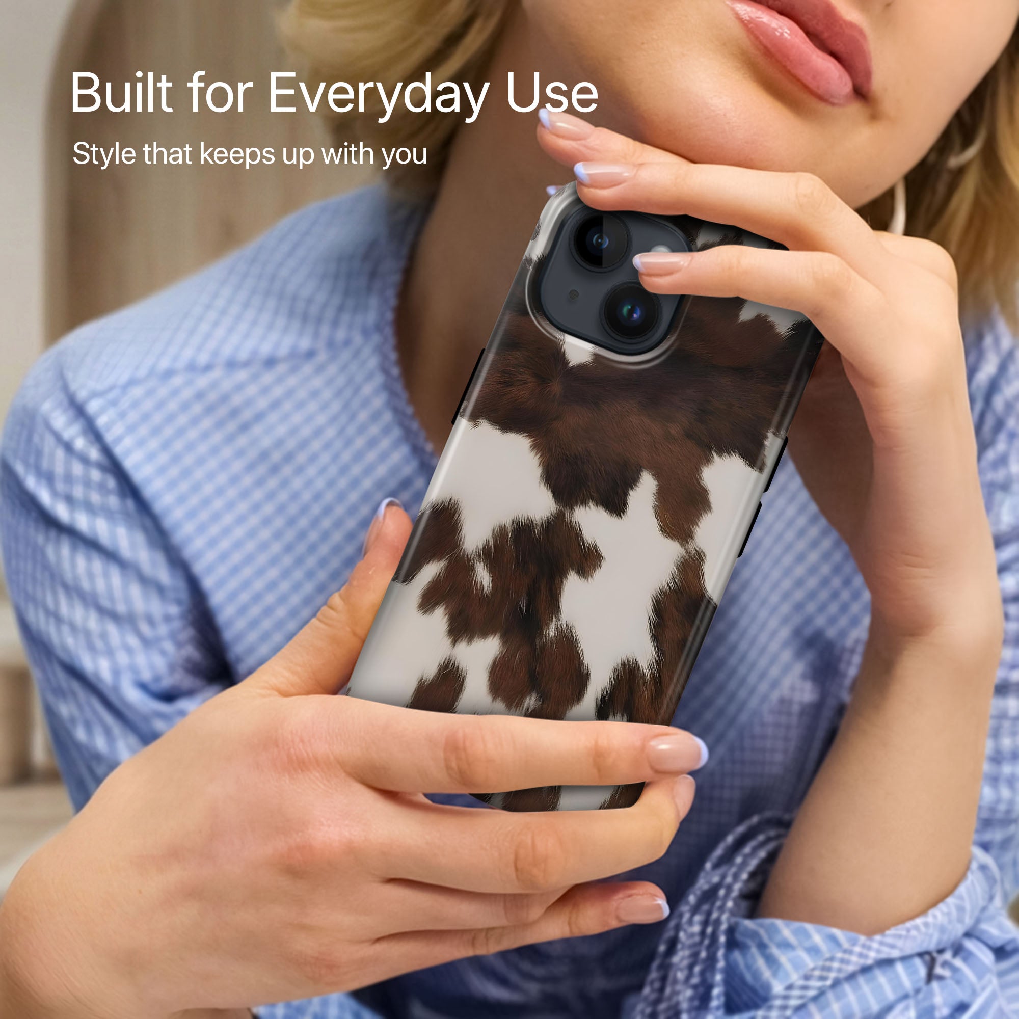 Mocha Cow Ultrabling side profile and button view